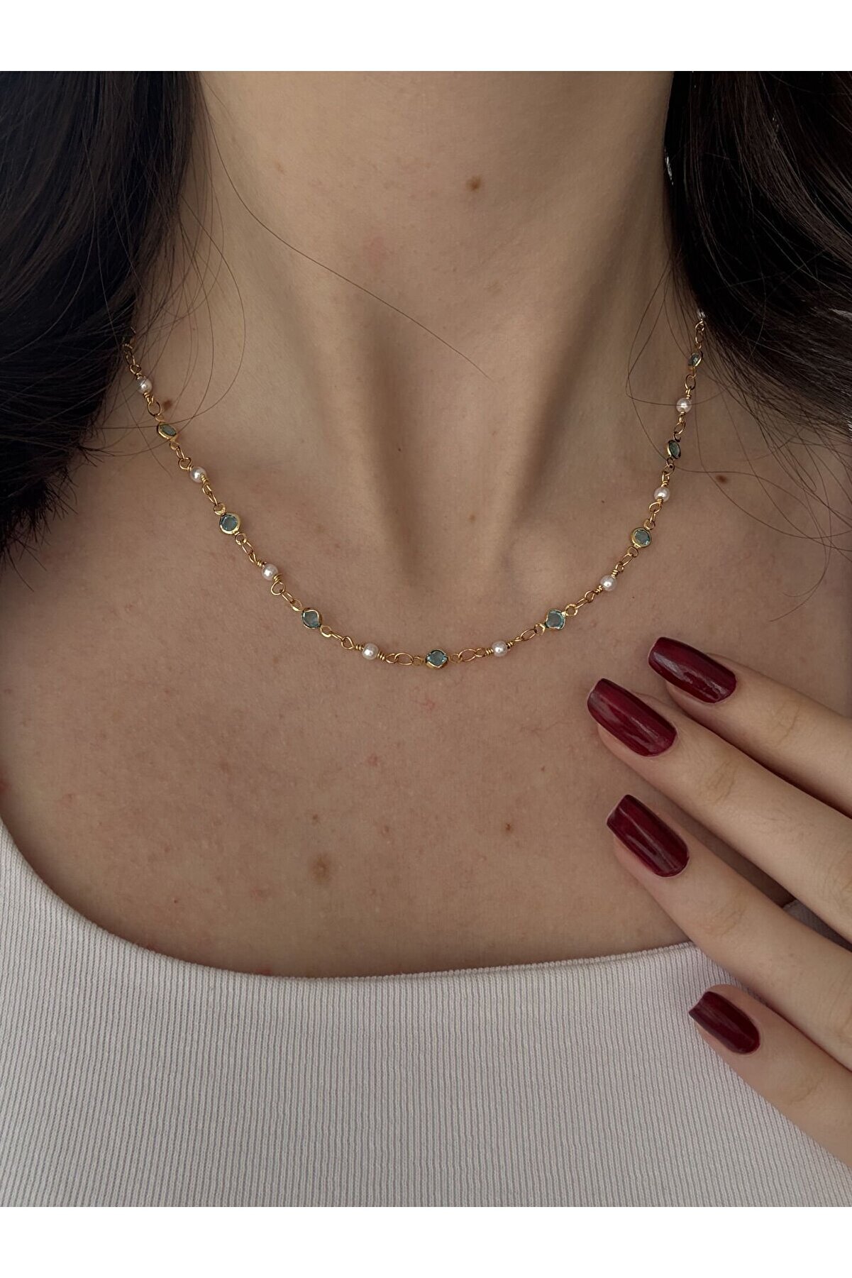 Ateli̇er Emi̇ne Mavi̇ İşlemeli̇ Gold Kolye