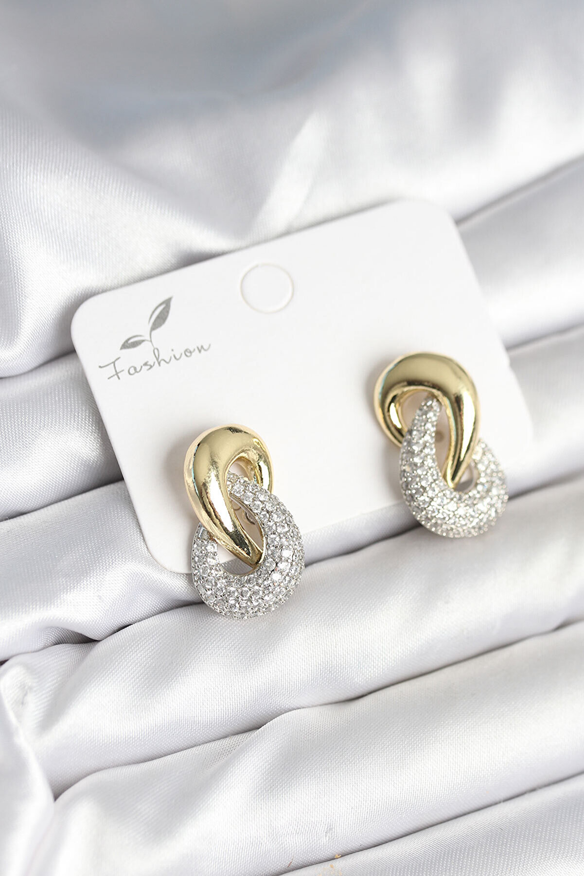 Toptan Bulurum Sarmal Model Gold Gümüş Renk Pirinç Kadın Küpe