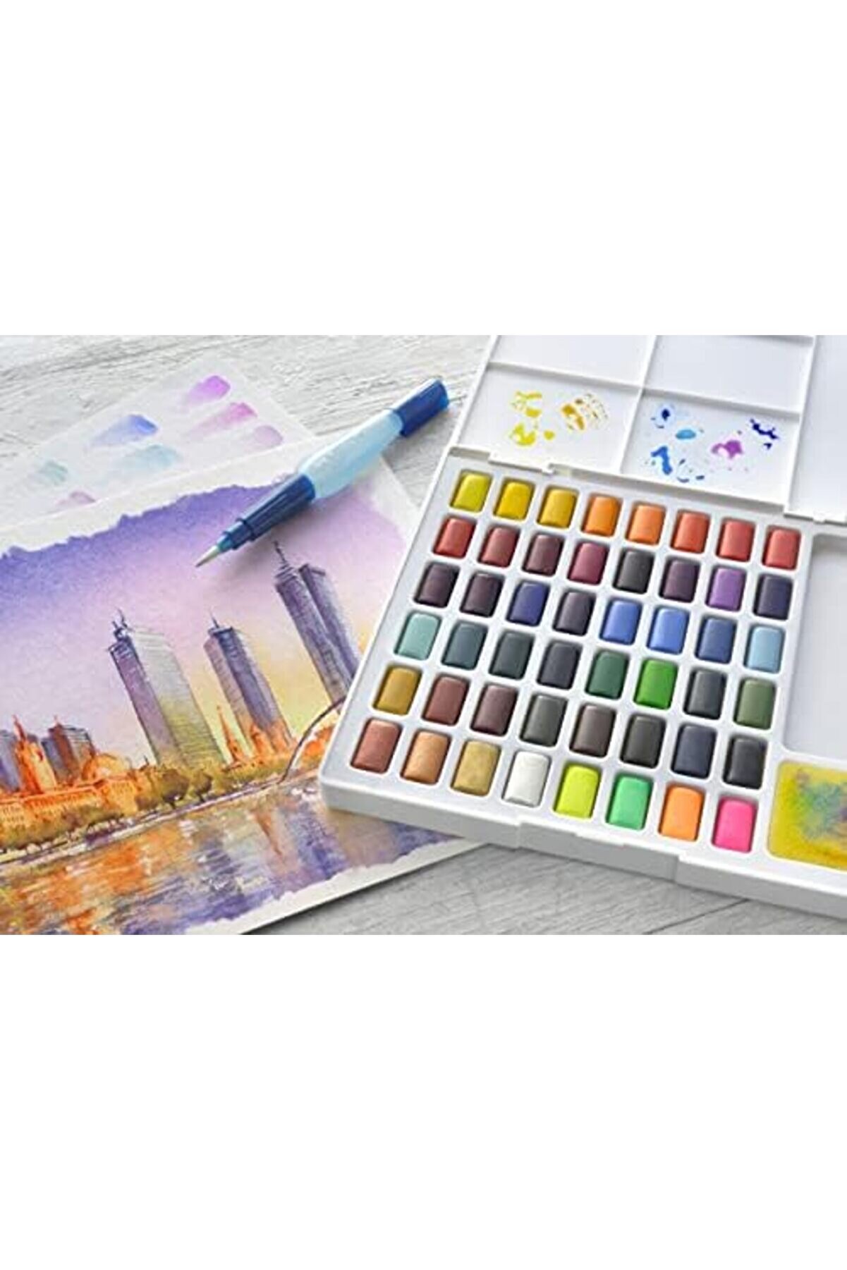 Aclyashop Studi̇o Tablet Seti̇, 48 Renk, Su Bazlı Pi̇gment, Karıştırma Paleti̇ Ve Aksesuarlar İle, Taşın