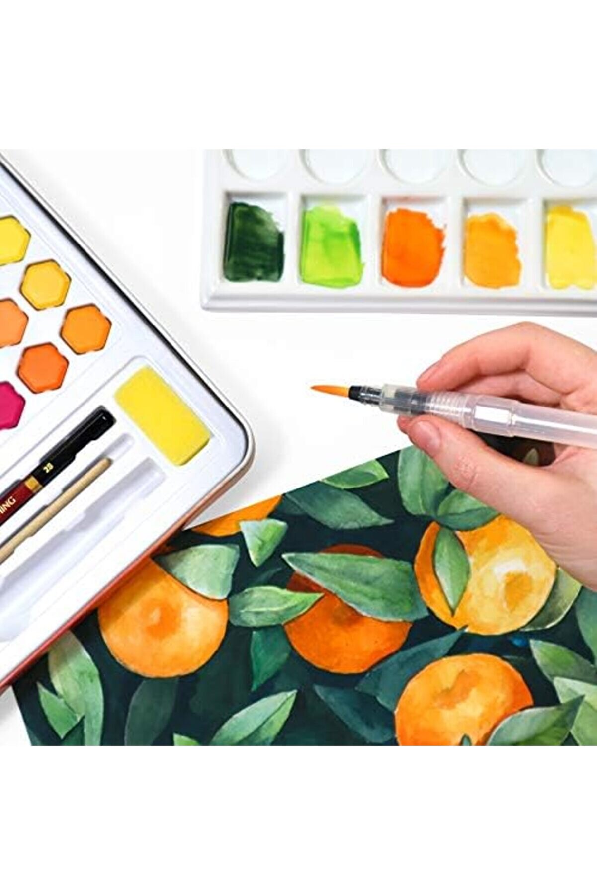 Ynsshopi̇ng Kutusu Sanat Seti̇, 36 Canlı Renk Ve 10 Yaprak Kağıdı, Fırça, Sünger, Mum, Plasti̇k Fırça,