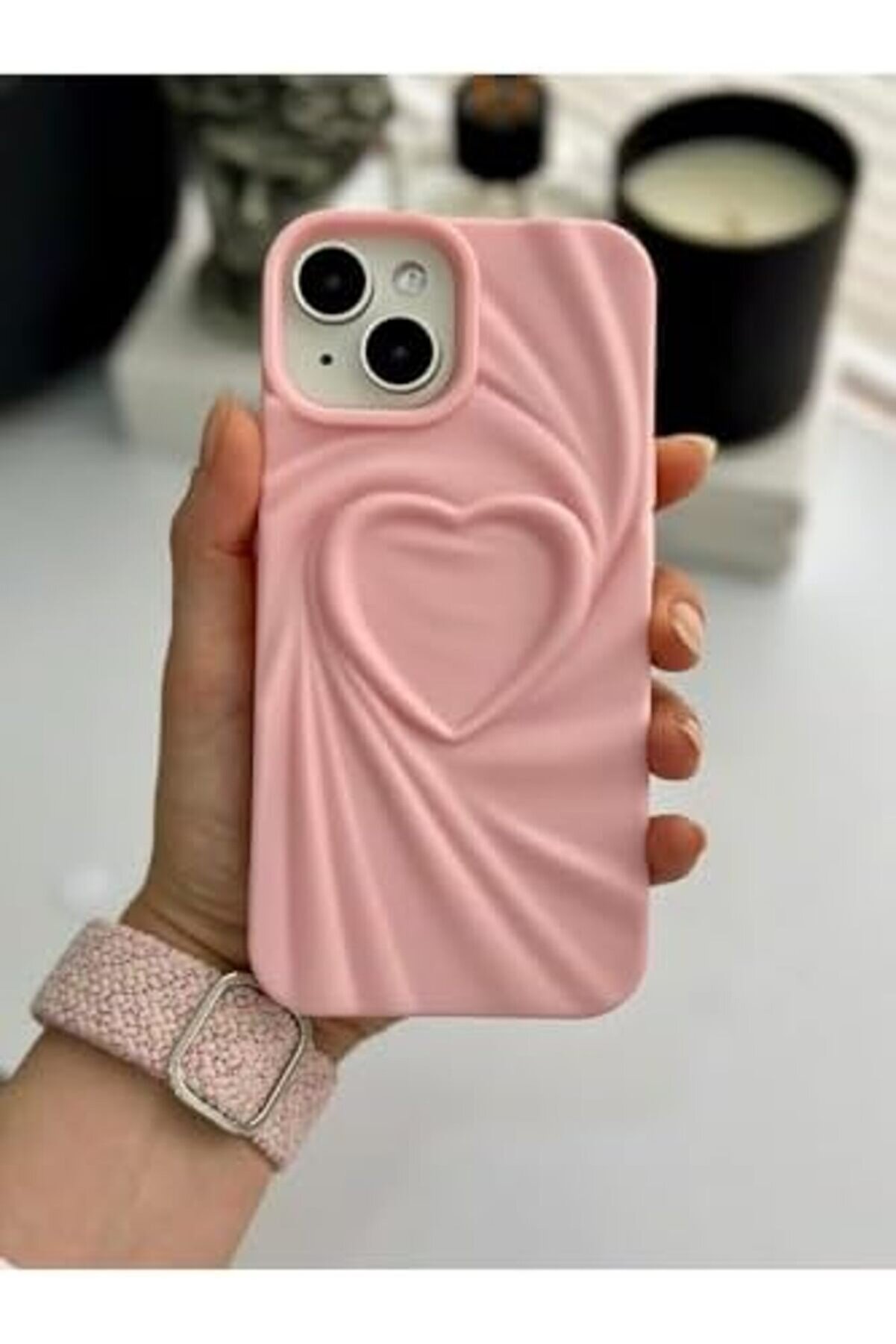 Ynsshopi̇ng Aksesuar 13-14 - 15 İle Uyumlu 3D Mat Kalp Kabartma Desenli̇ Darbe Önleyi̇ci̇ Si̇li̇kon Kılıf