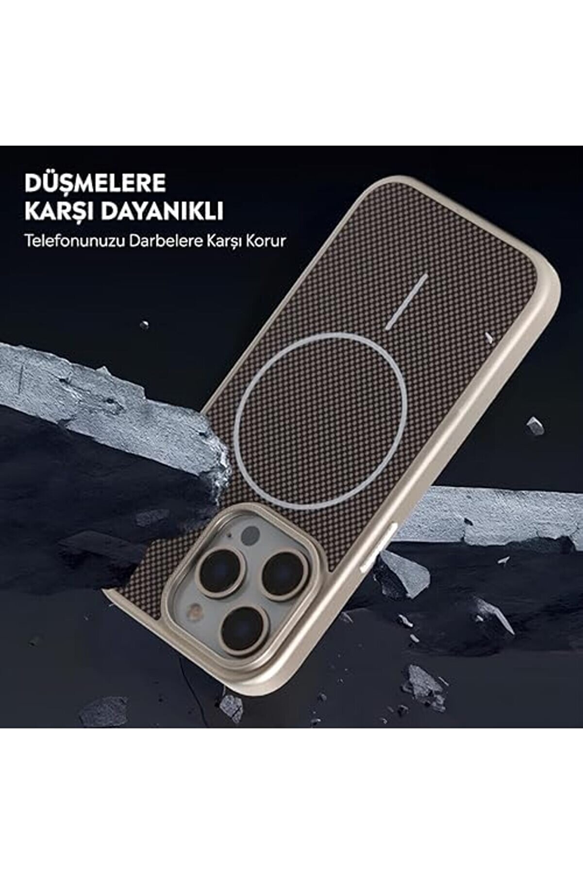 Goldglow Karbon Fi̇ber Görünümlü M-Safe Destekli̇ Ultra Korumalı Sli̇m Fi̇t Kılıf (Gümüş, 13 Pro Max) Bu