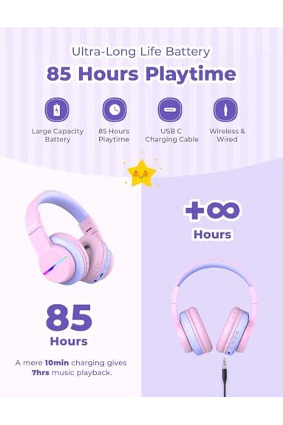 Ynsshopi̇ng Led Işıklı Güvenli̇ Ses Sınırlı 85 Saat Oynatma Süreli̇ Çocuk Kulaklığı Renkli̇ Newtrrendi̇ng