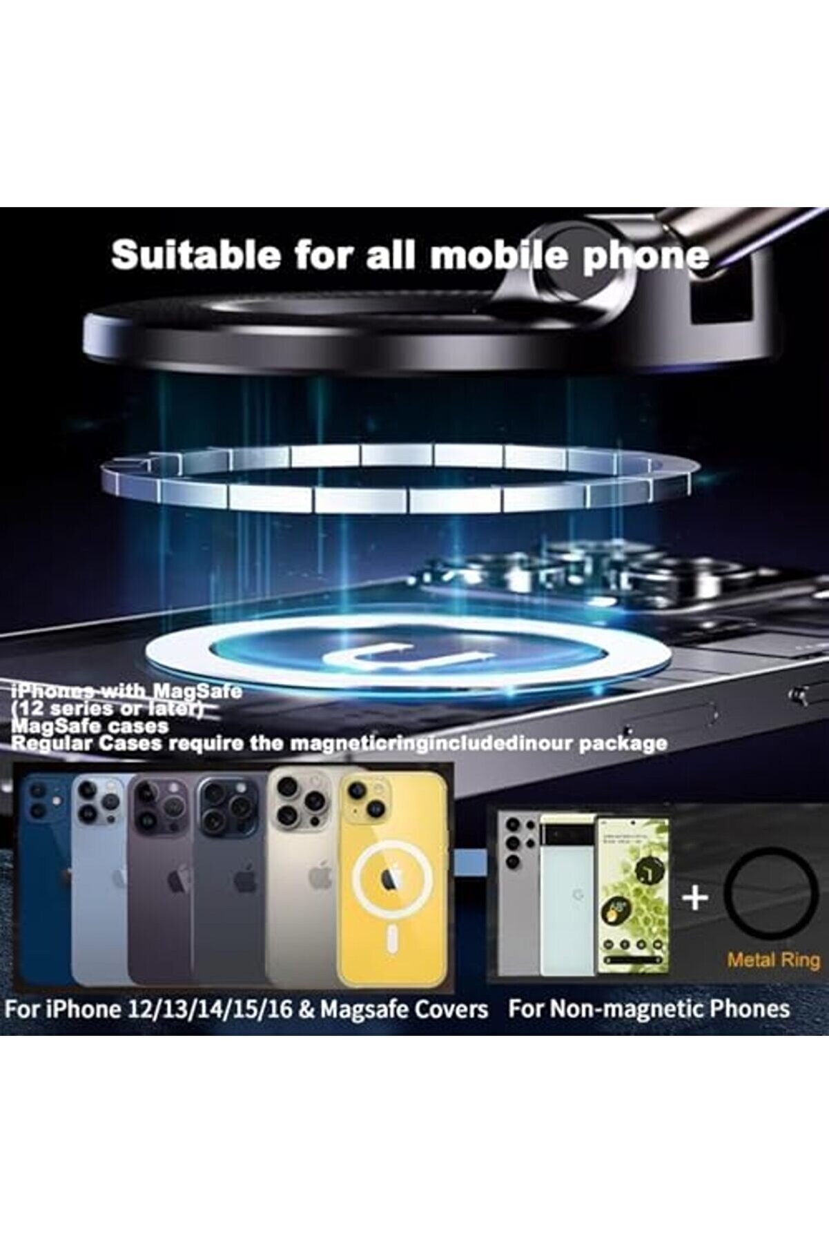 Lvnshop Yükselti̇lmi̇ş 360° Vakumlu Manyeti̇k Telefon Tutucu, Vakumlu Manyeti̇k Telefon Tutacağı, Araba/