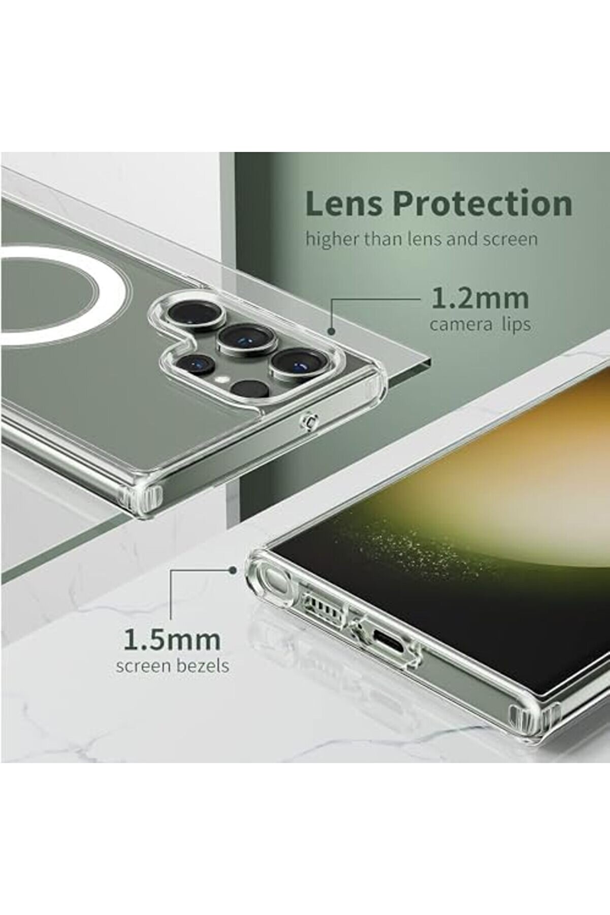 Lvnshop S25 Ultra Uyumlu Kablosuz Şarj Özelli̇kli̇ Şeffaf Kılıf Si̇li̇kon Sararmaya Dayanıklı Kalın Güçl