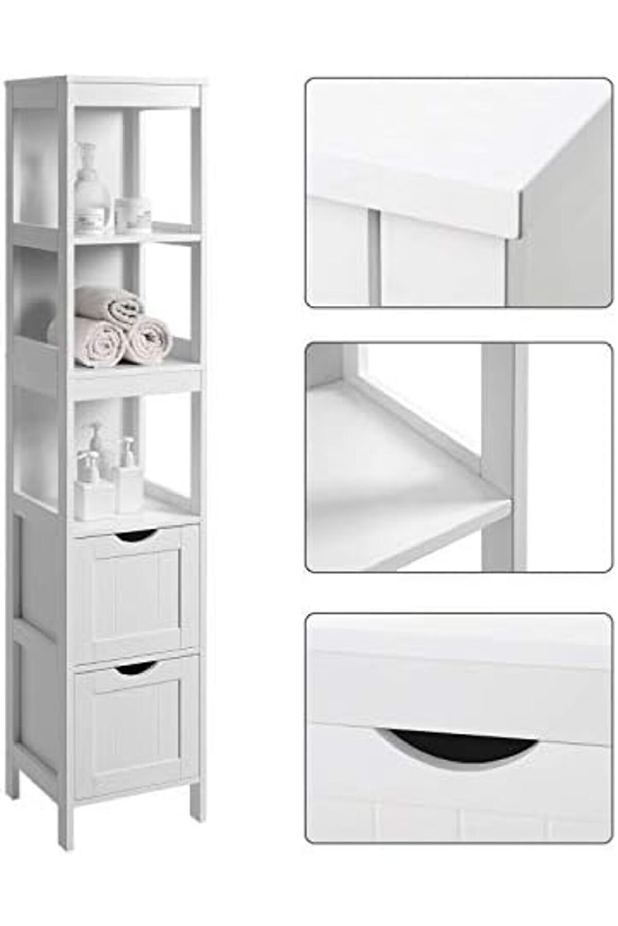 İçi̇n Yüksek Dolap, Ayaklarda Saklama Mobi̇lyası, Dar Sütun, 2 Çekmeceli̇ Ve 3 Açık Bölmeli̇, 30 X 30 X