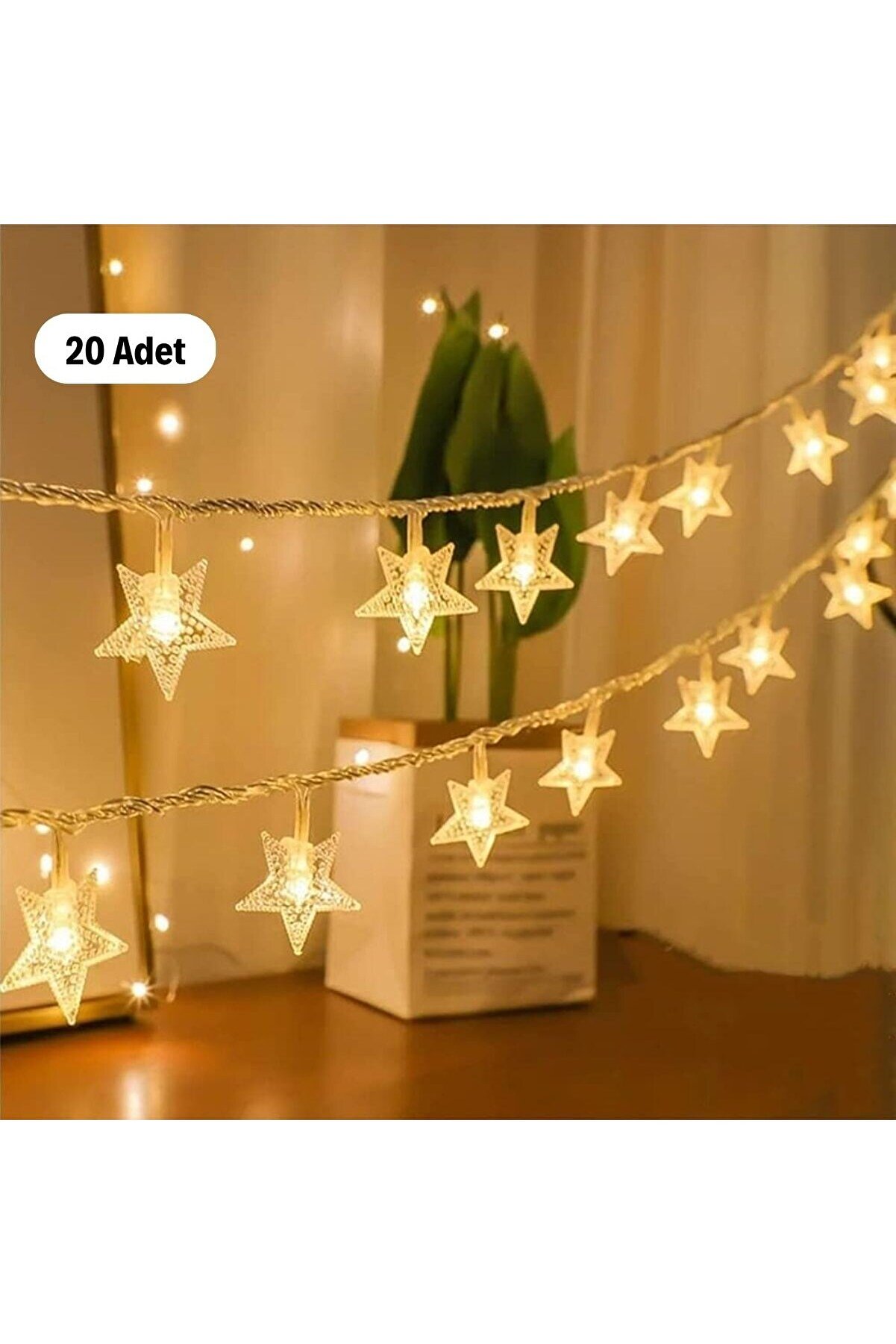 Go İthalat 20 Adet Mi̇ni̇ Yıldız Led 5 Metre G&uuml;nışığı Rengi̇ Dekorati̇f Led (5263)