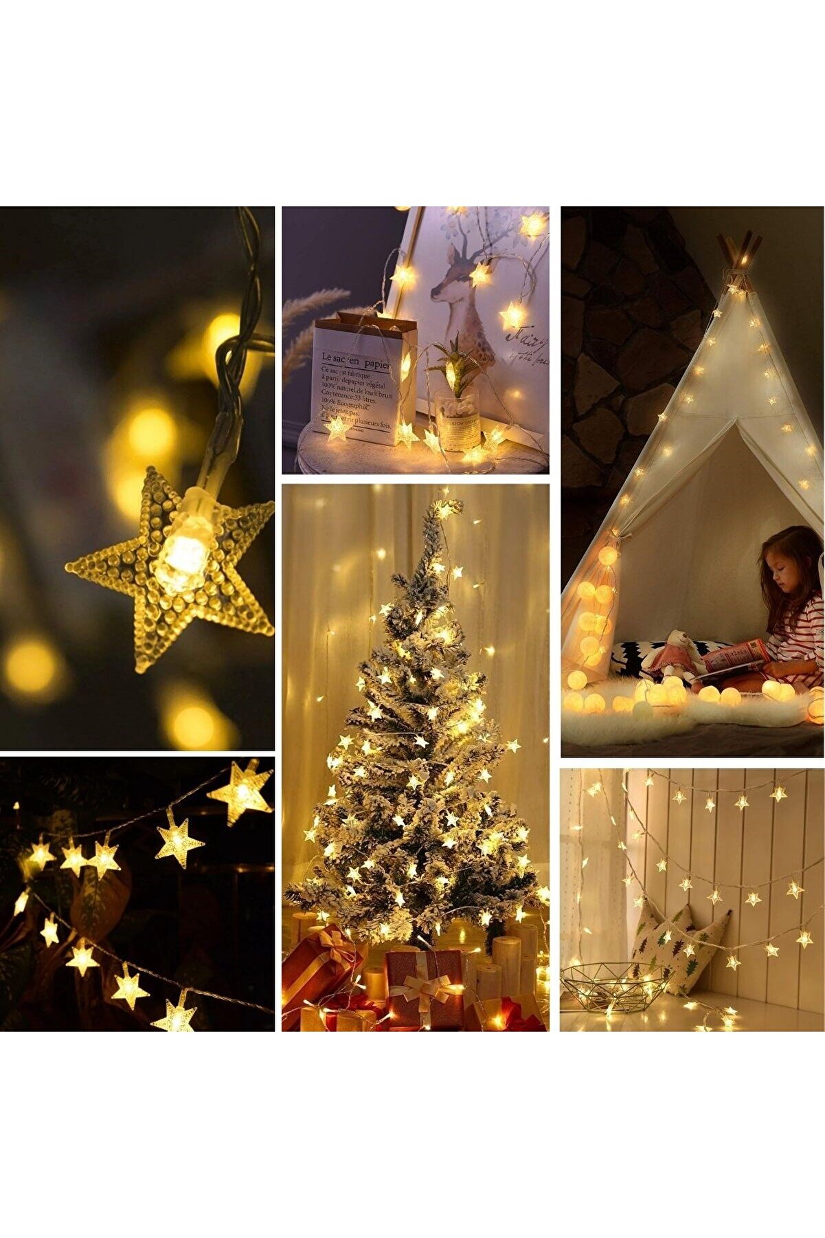 Go İthalat 20 Adet Mi̇ni̇ Yıldız Led 5 Metre G&uuml;nışığı Rengi̇ Dekorati̇f Led (5263)