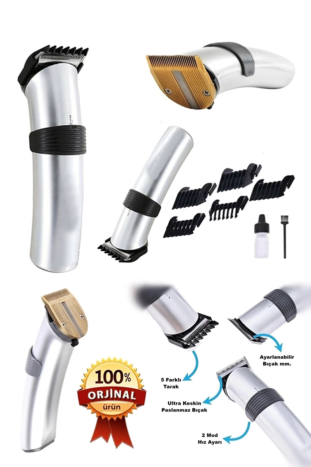 gizmurstore 609 Profesyonel Şarjlı Saç Sakal Kesme Tıraş Makinesi Erkek Tıraş Makine Seti