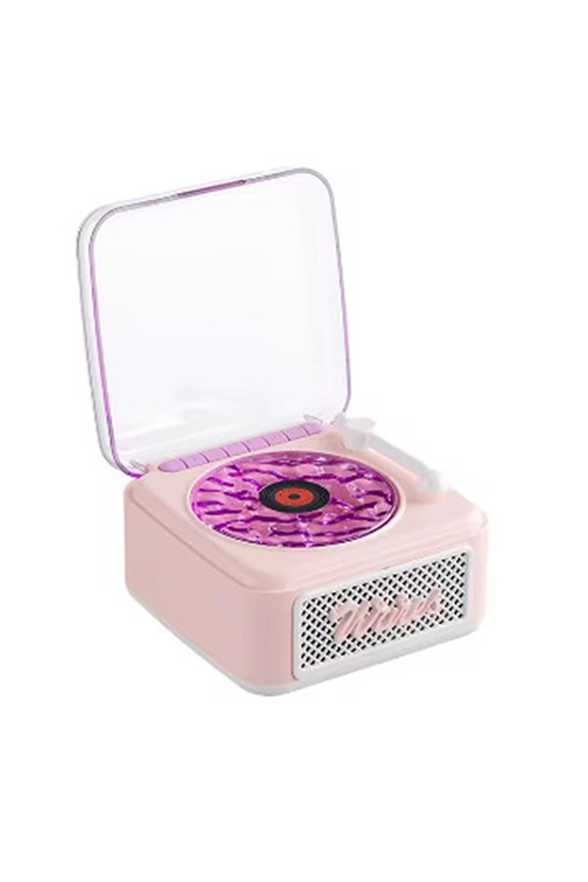 gizmurstore Nostalji Mini Plak Görünümlü Radyolu Bluetooth Hoparlör 3d Ses Dalgası Retro Müzik Plak Pembe