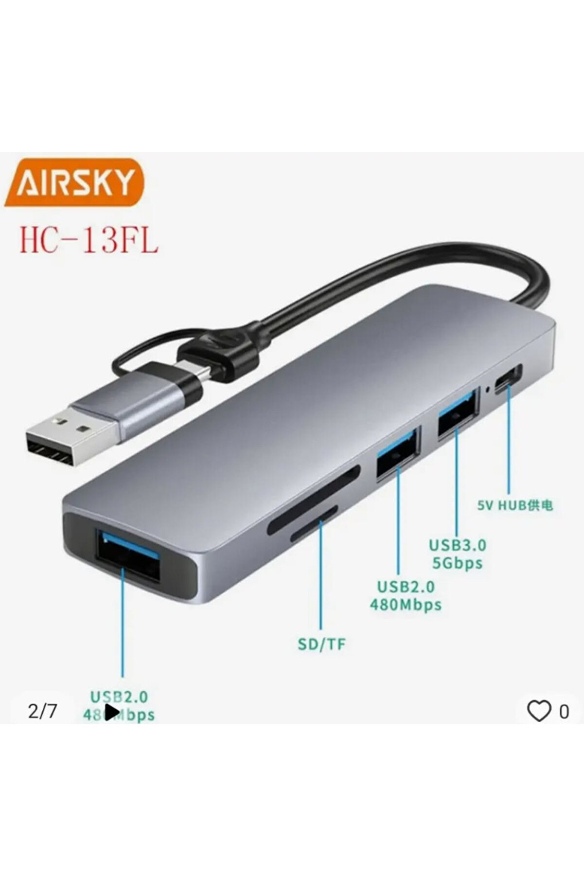 Skygo Airsky Hc13Fl 5 İn 1 Usb Type-C 2 İn 1 Çevirici
