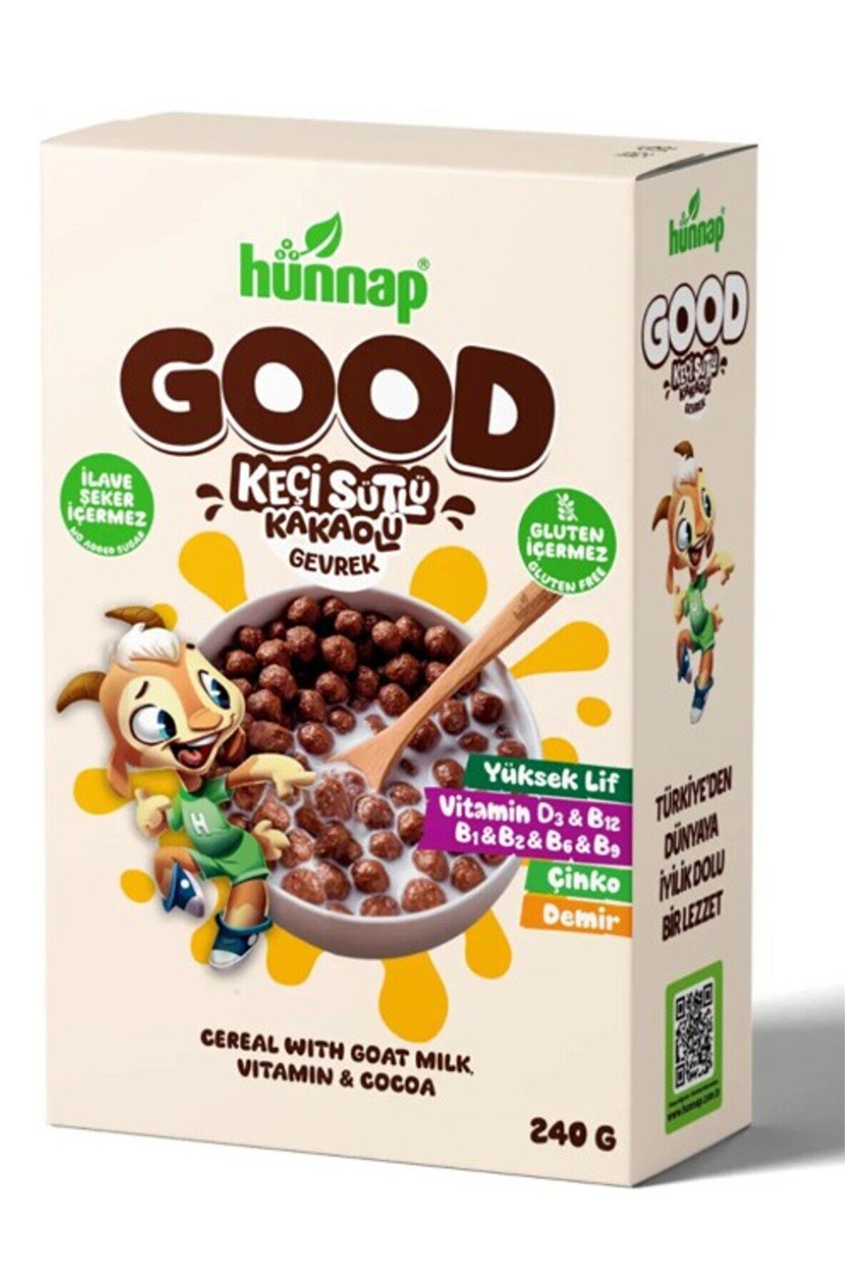 Toptan Bulurum H&uuml;nnap Ke&ccedil;i S&uuml;tl&uuml; Kakao ve Vitamıin Tahıllı Glutensiz Gevrek 240 Gr