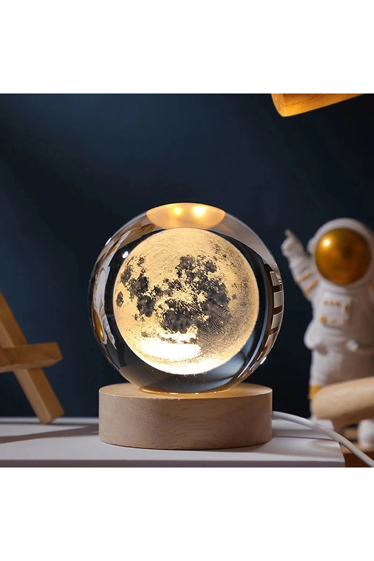 gizmurstore Ahşap Altlıklı Dolunay Cam K&uuml;re