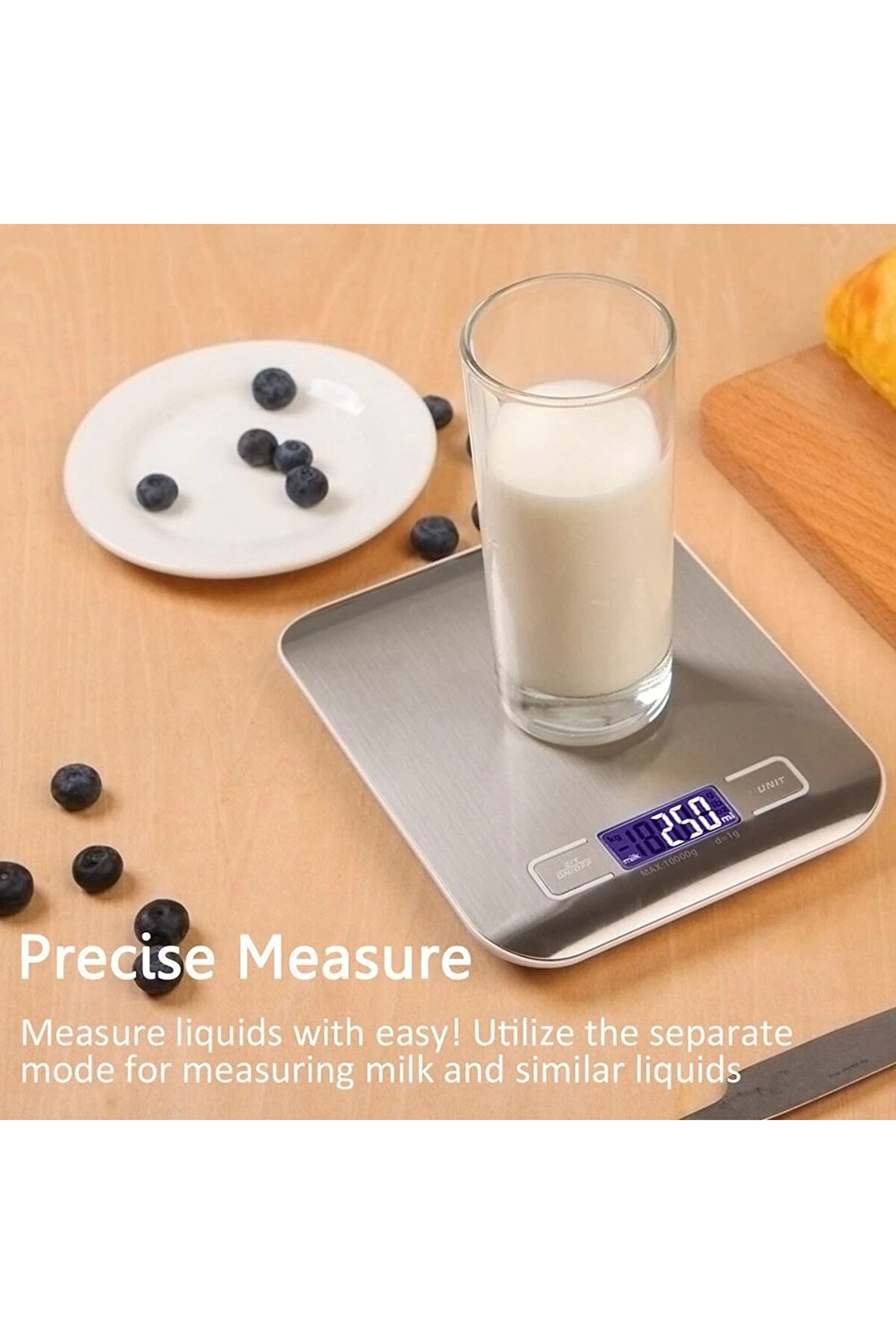 gizmurstore Lüx Dijital Mutfak Terazisi 5 Kg 1 Gr Hassas Paslanmaz Çelik + Pil