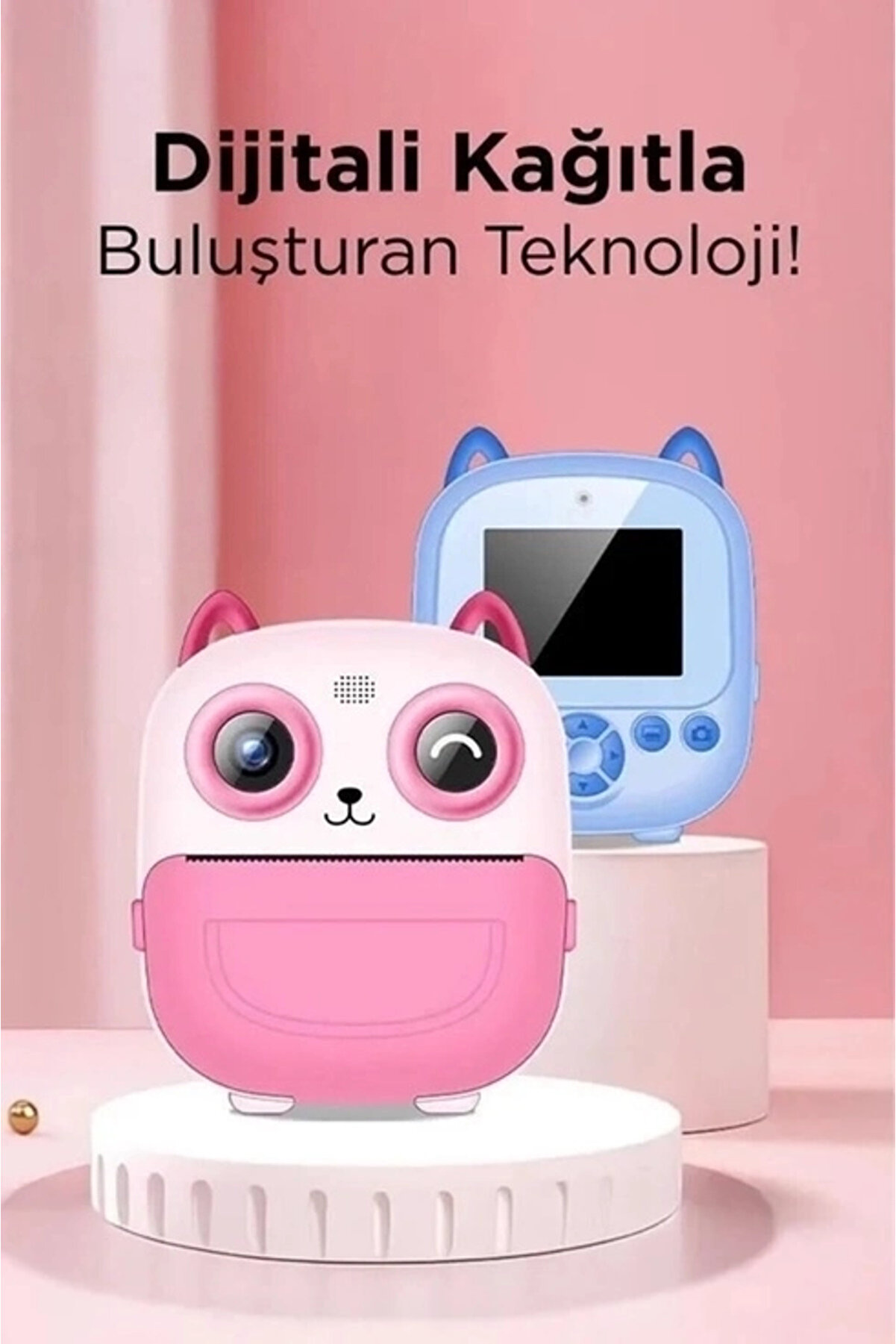 Di̇ji̇tal Vi̇deo Fotoğraf App Destekli̇ Çocuk Kamerası Termal Resi̇m Kağıt Baskılı Yazıcı Pembe