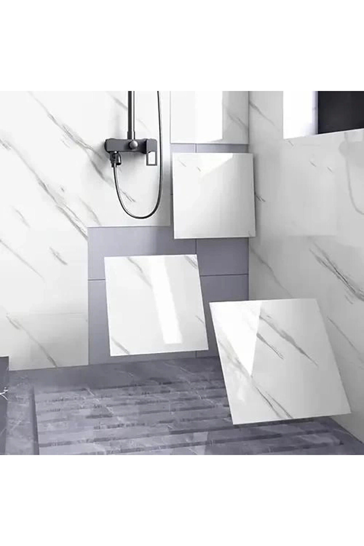 Beyaz Mermer Desenli̇ Alümi̇nyum Plasti̇k Duvar Sti̇cker (30*30)