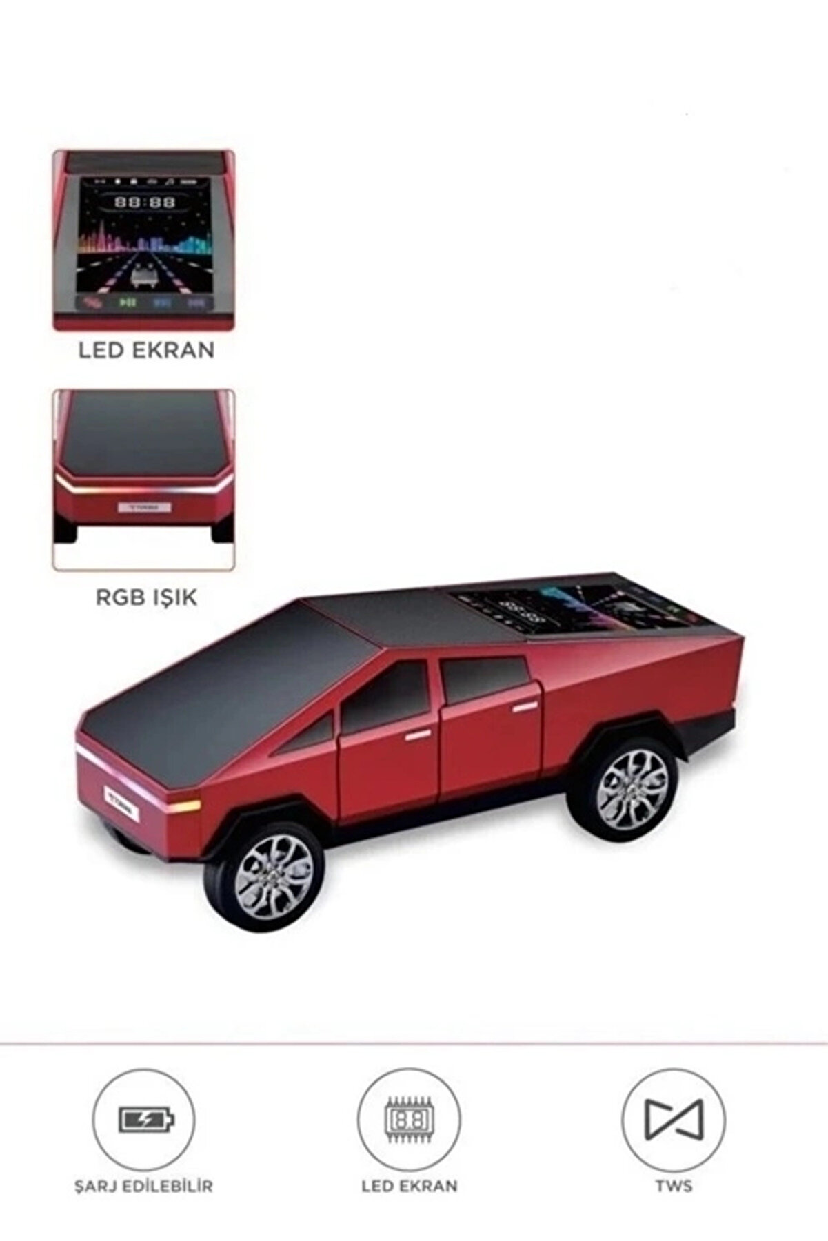 gizmurstore D68 Cyber Model Araba Tasarımlı Bluetooth Hoparlör 15w Güçlü Ses Rgb Led /tws/usb Kırmızı