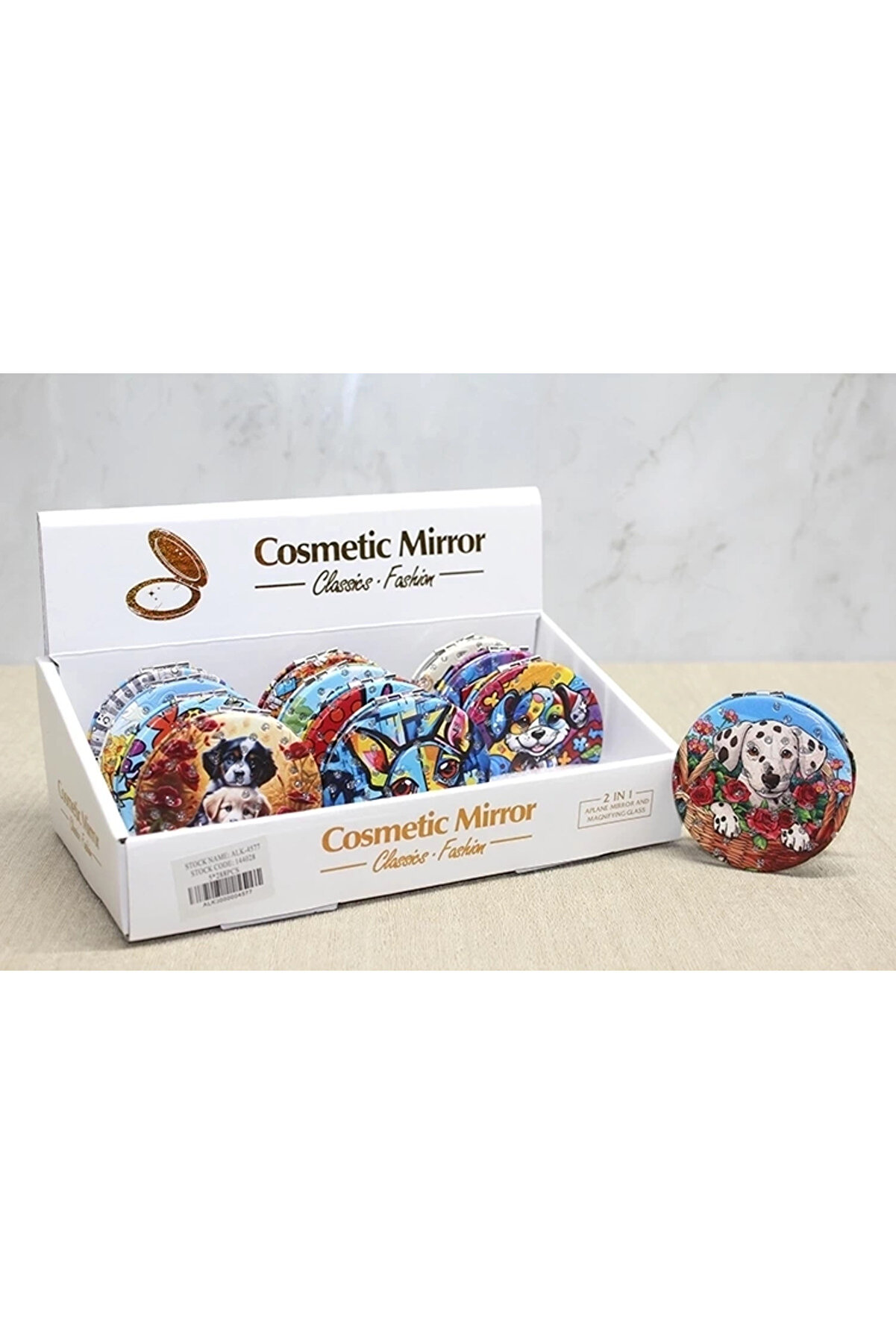 gizmurstore Sevimli Köpek Tasarımıyla Taş İşlemeli İnce El Aynası Yuvarlak Alk4577