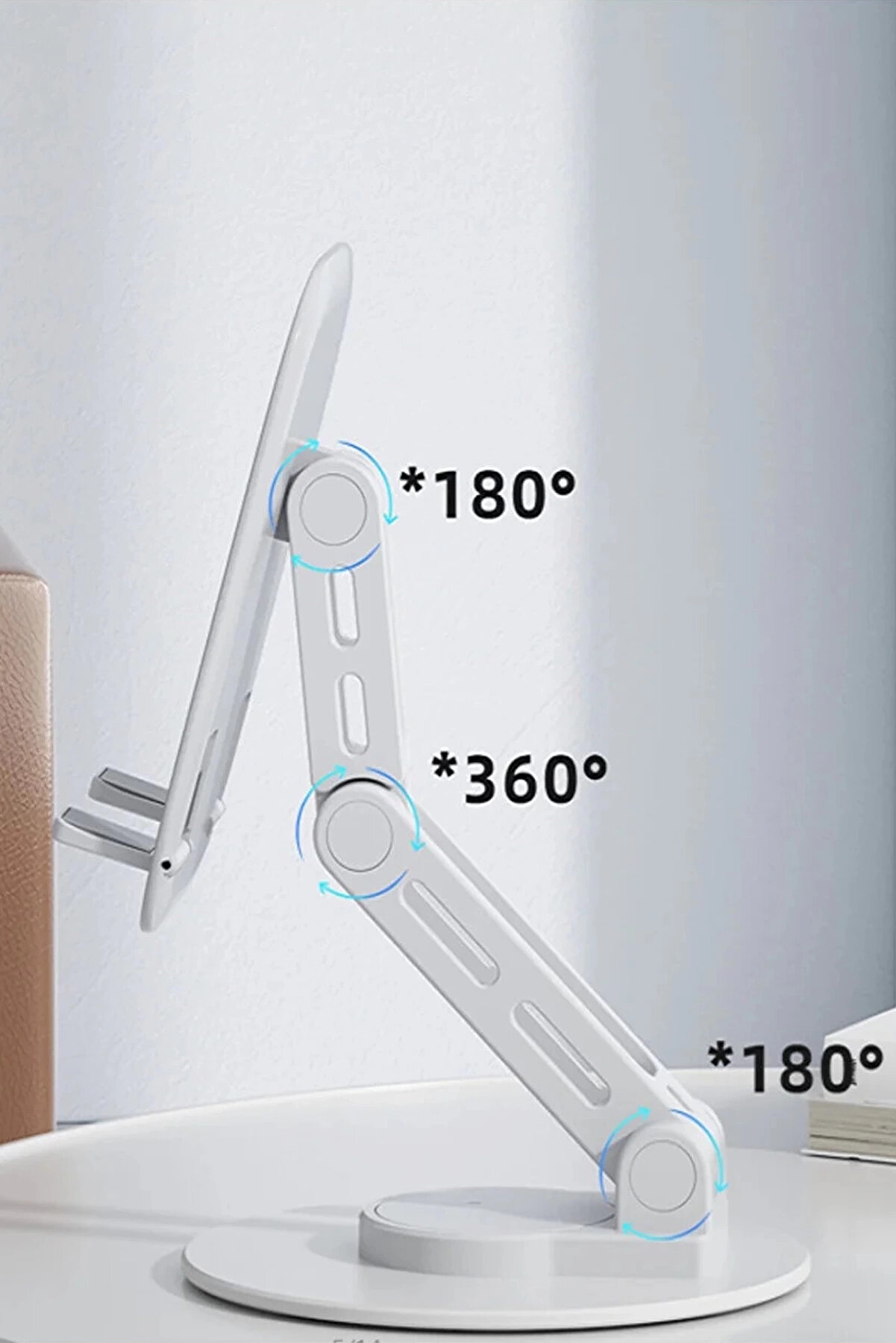 F17S Masaüstü Telefon Tutucu Döner Tabanı Alümi̇nyum Paslanmaz Çeli̇k Katlanabi̇li̇r