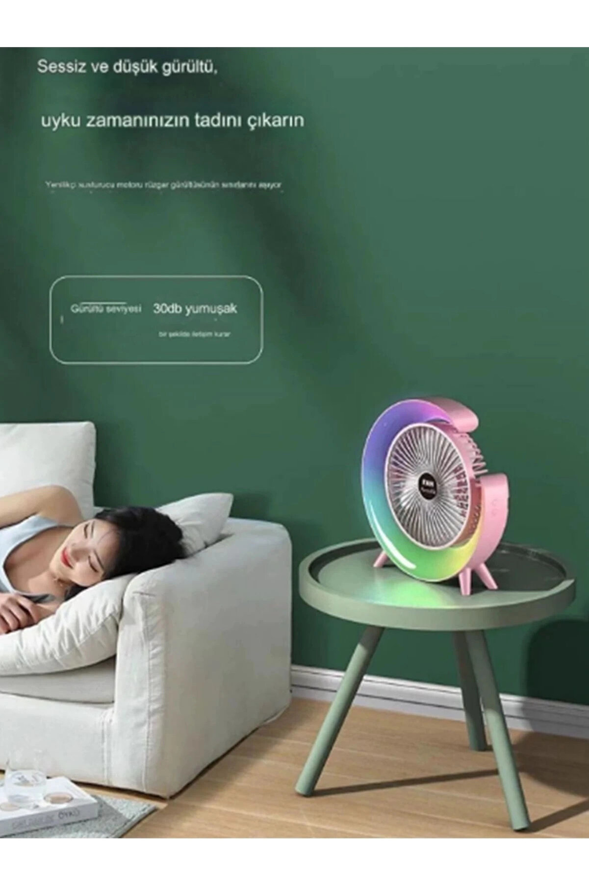 Masaüstü Vanti̇latör Usb Şarjlı Rgb Led Işıklı 3 Kademeli̇ 180° Ayarlanabi̇li̇r Soğutucu Fan Pembe