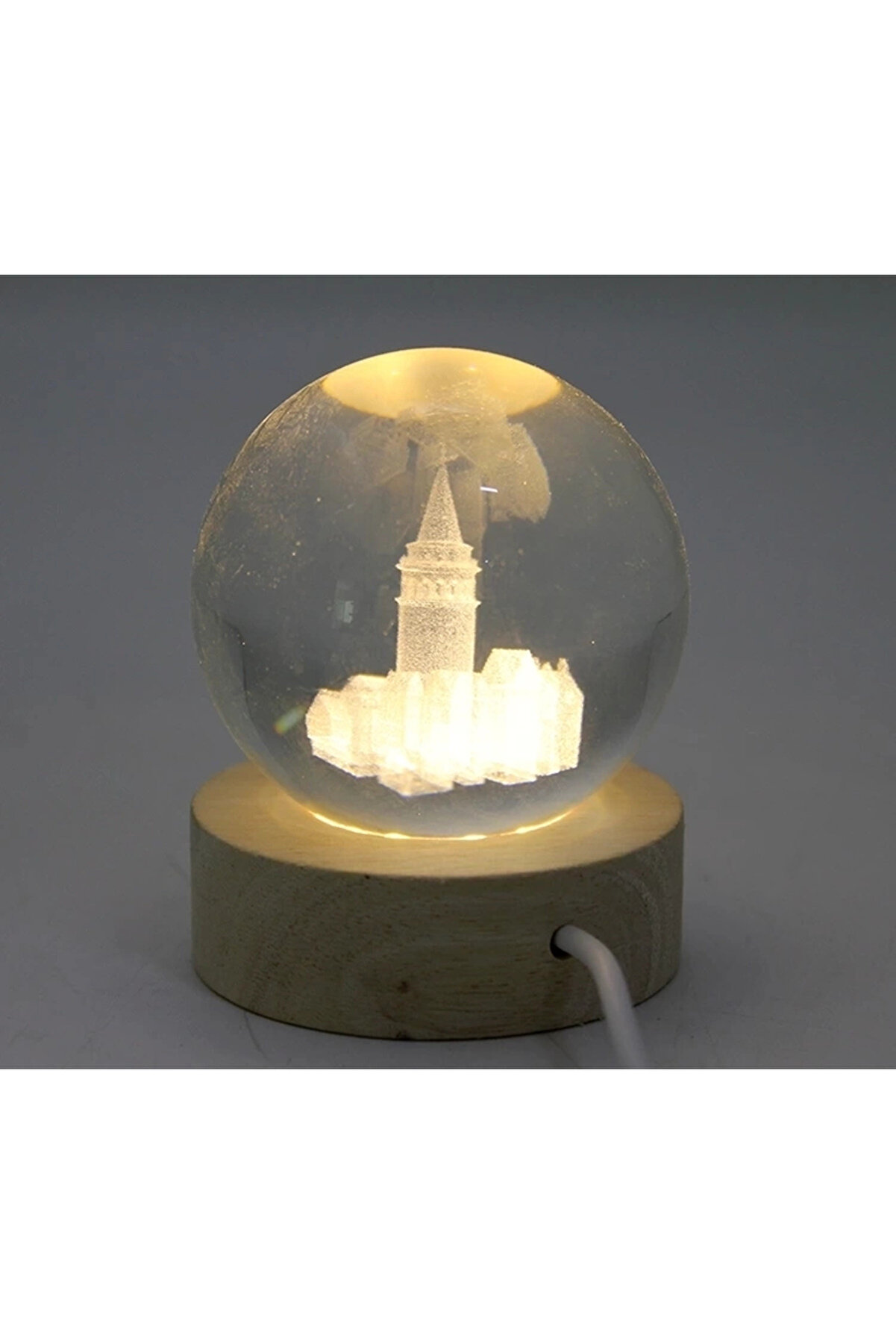 gizmurstore 3d Kristal Cam Küre Ahşap Soketli İstanbul Temalı Led Lamba Aalk2575