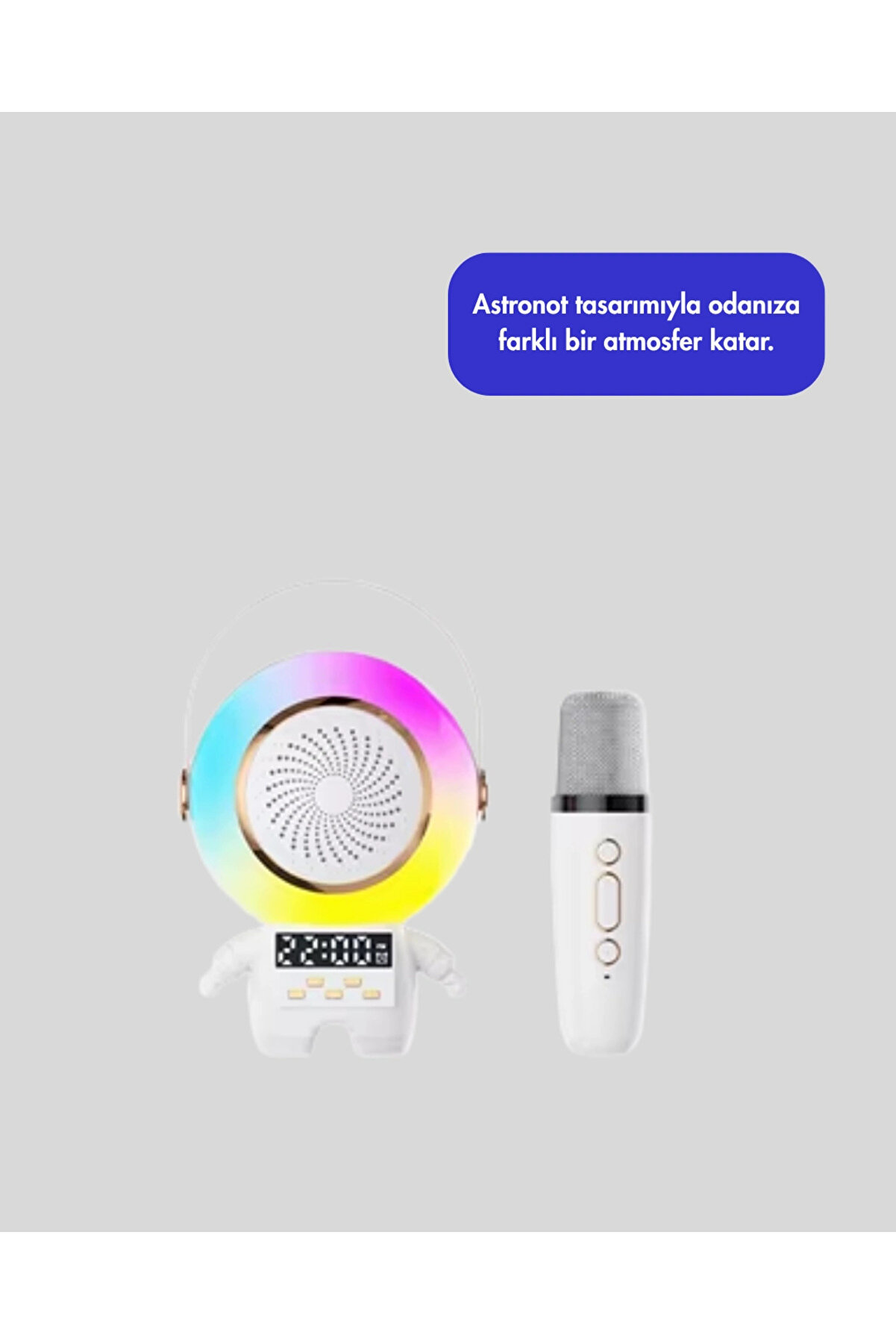Renkli̇ Işıklı Astronot Mi̇ni̇ Bluetooth Speaker Ve Karaoke Mi̇krofon