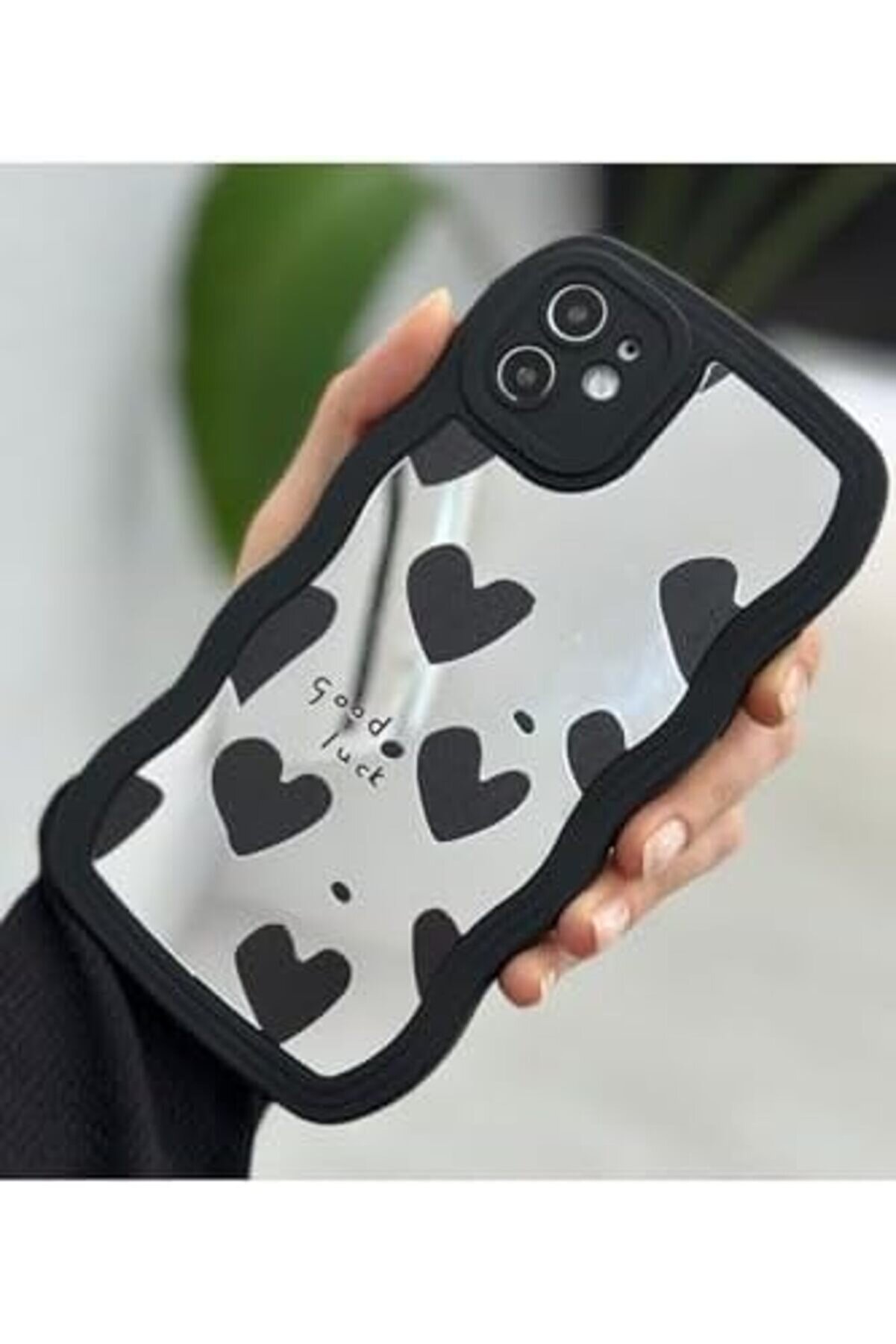 Modaflux Aksesuar 11 İle Uyumlu Aynalı Si̇yah Kalp Tasarım Dalgalı Kenar Darbe Önleyi̇ci̇ Si̇li̇kon Kılıf