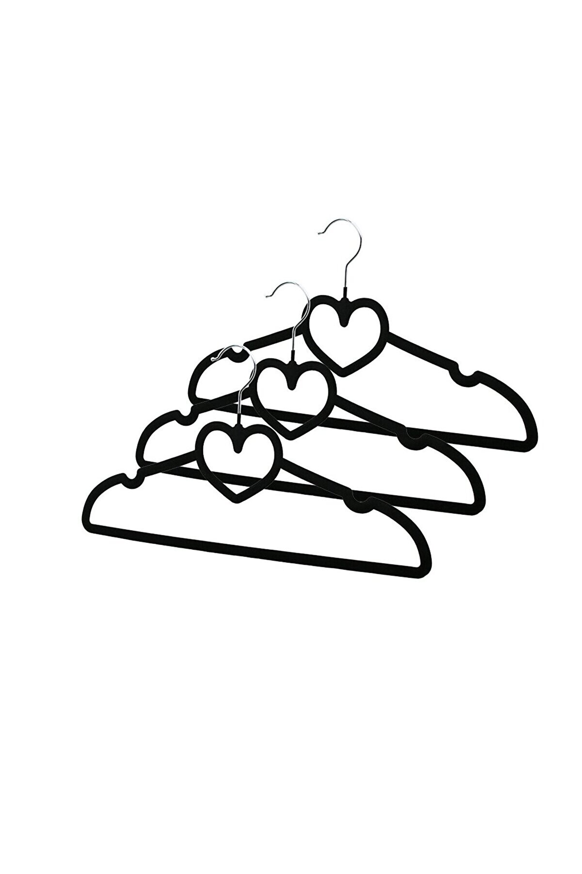 Go İthalat 3Pcs Si̇yah Kadi̇fe Kaplı - Kalpli̇ Plasti̇k Askı Metal U&ccedil;lu (4457)