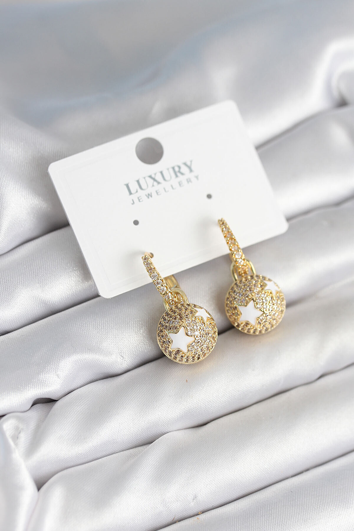 Toptan Bulurum Top Yıldız Model Zirkon Taşlı Kadın Küpe