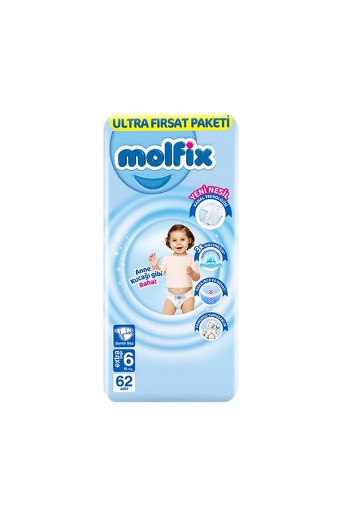 Toptan Bulurum Molfix Bebek Bezi Ultra Fırsat Paketi 6 Beden 15+ Kg 62 Adet