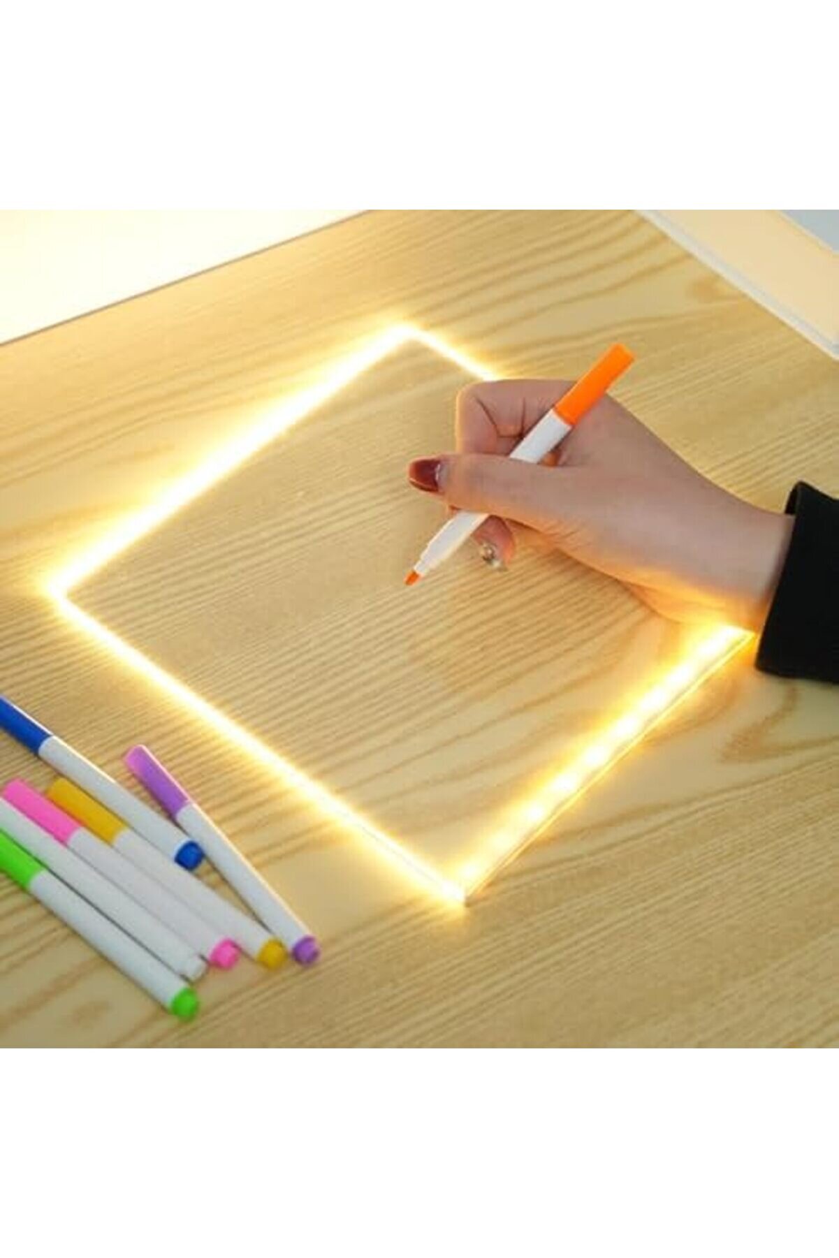 Modaflux Led Işıklı Akri̇li̇k Yazı Tahtası - 20X20 Cm Şeffaf Not Panosu, Usb Bağlantılı, 7 Renkli̇ Ve D