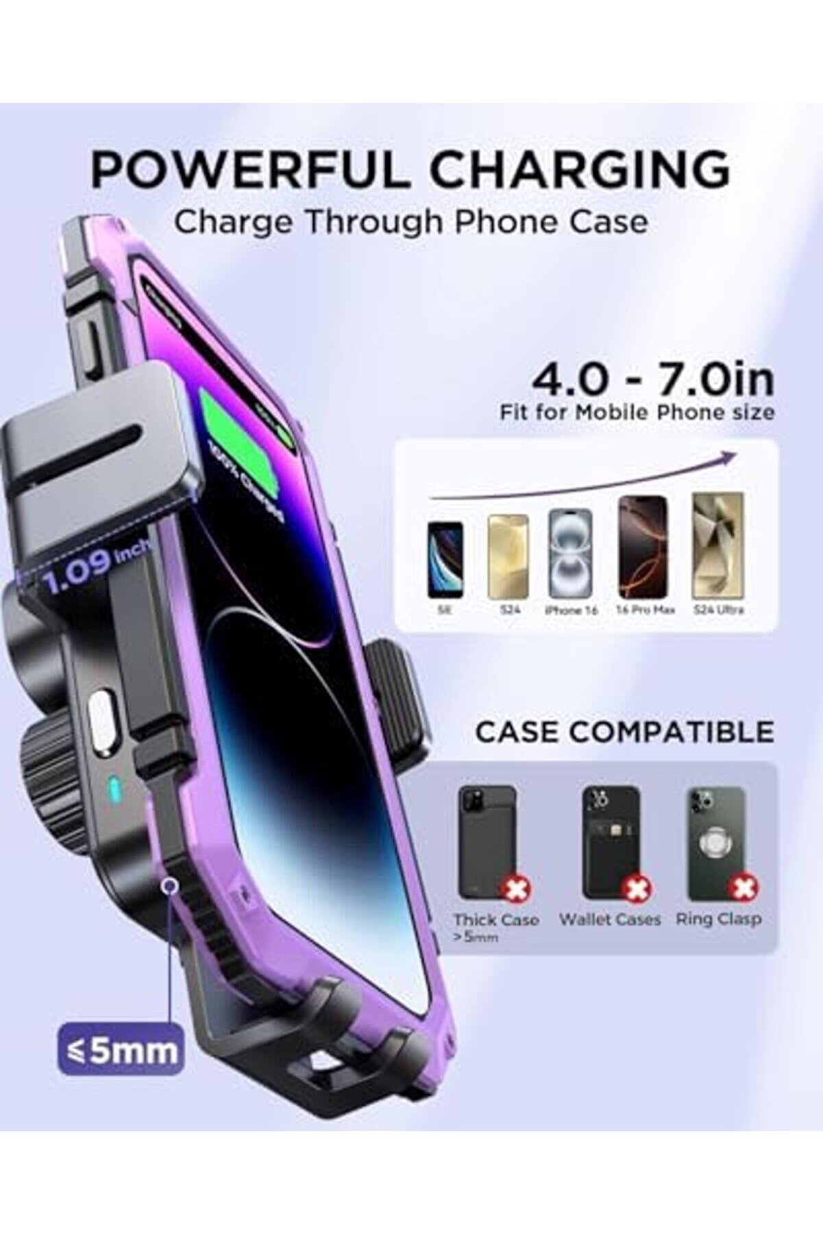 Aclyashop Kablosuz Araç Şarj Ci̇hazı, 15W Qi̇ Hızlı Şarj Araç Şarj Ci̇hazı Telefon Tutucu Montaj, Otoma