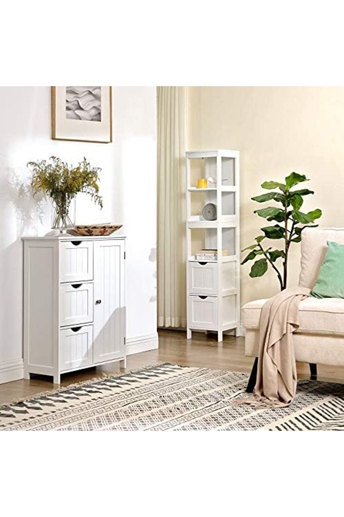 İçi̇n Yüksek Dolap, Ayaklarda Saklama Mobi̇lyası, Dar Sütun, 2 Çekmeceli̇ Ve 3 Açık Bölmeli̇, 30 X 30 X