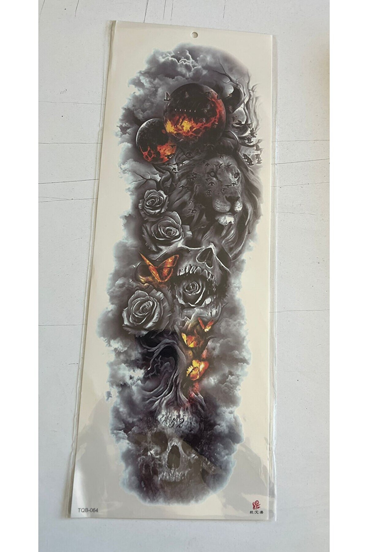 Ai̇rbrush Tattoo Aslan Kelebek 1 Hafta Kalıcı Tam Kol Bacak Yapıştırma Ge&ccedil;i̇ci̇ D&ouml;vme 46 Cm