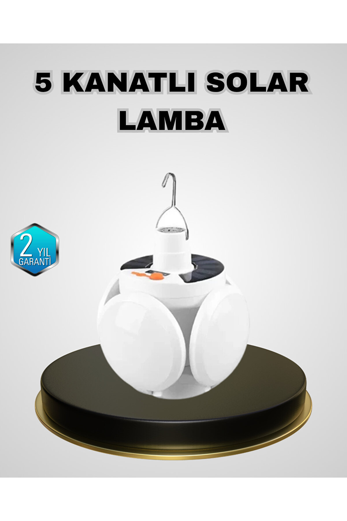 lacelove 5 Kanatlı Solar Kamp Lambası – USB Şarjlı, Taşınabilir, IP65 Su Geçirmez Bahçe Lambası