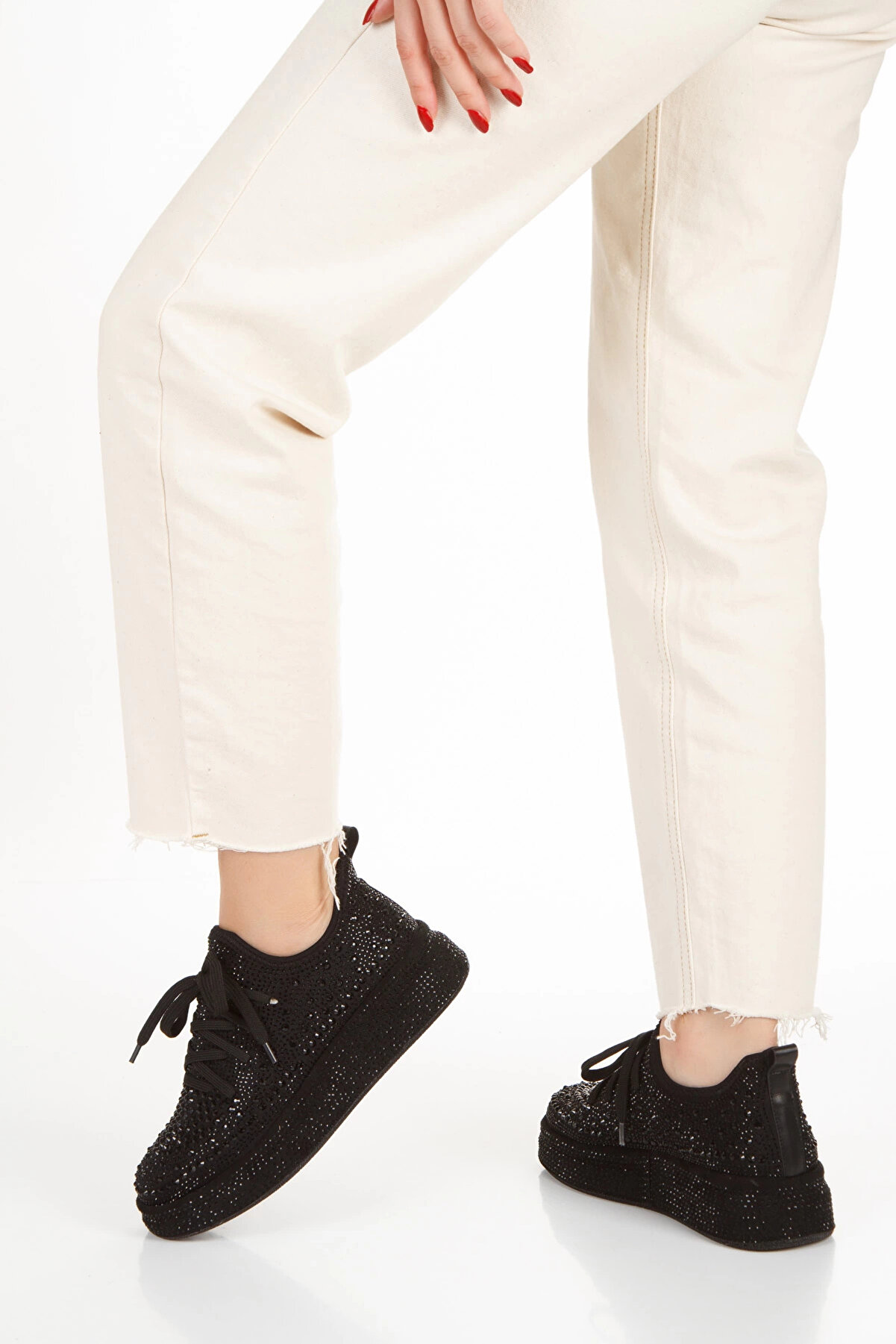 Gult Kadın Işıltı Platform Tabanlı Sneaker