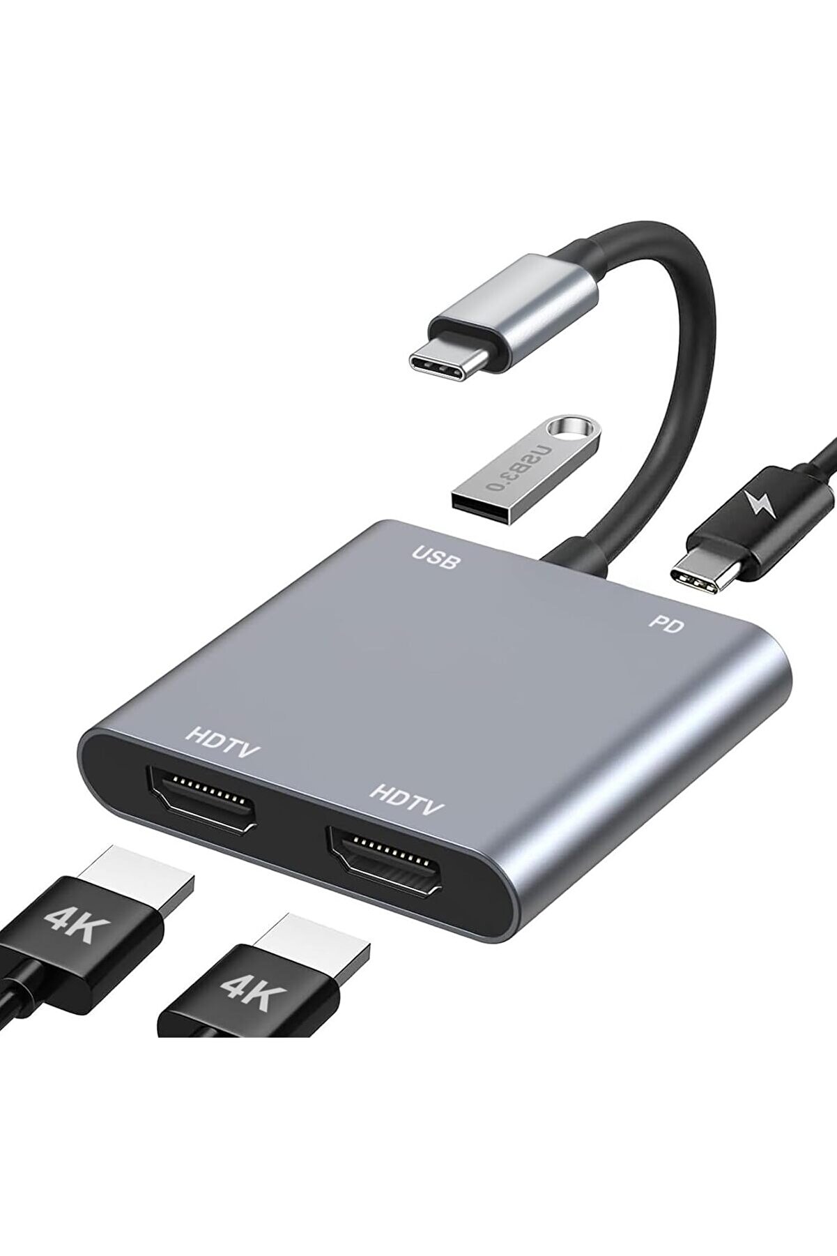 Zr654 Type-C 4 İn 1 Çi̇ft Hdmı