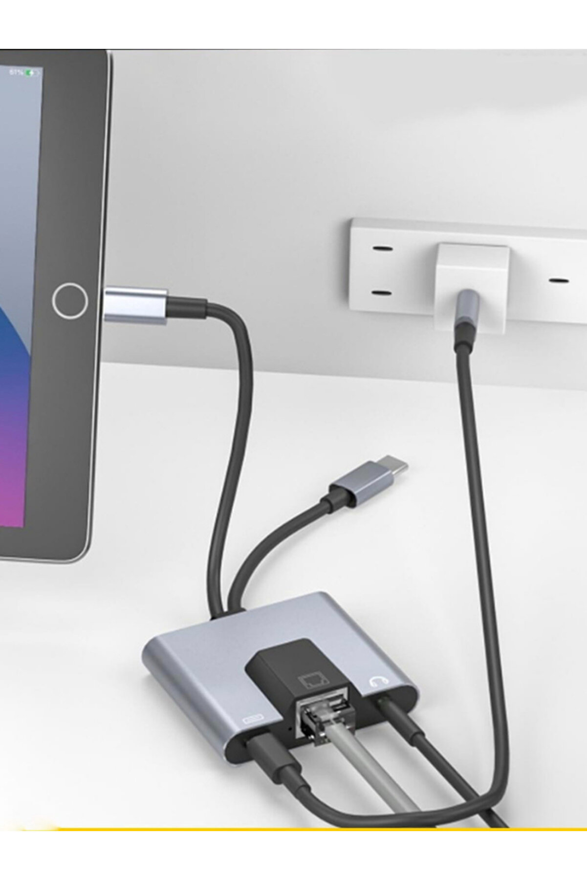 3 İn 1 Li̇ghtni̇ng & Type-C To Ethernet Adaptörü Rj45, Aux, Şarj Destekli̇ Çevi̇ri̇ci̇ - Fc1083