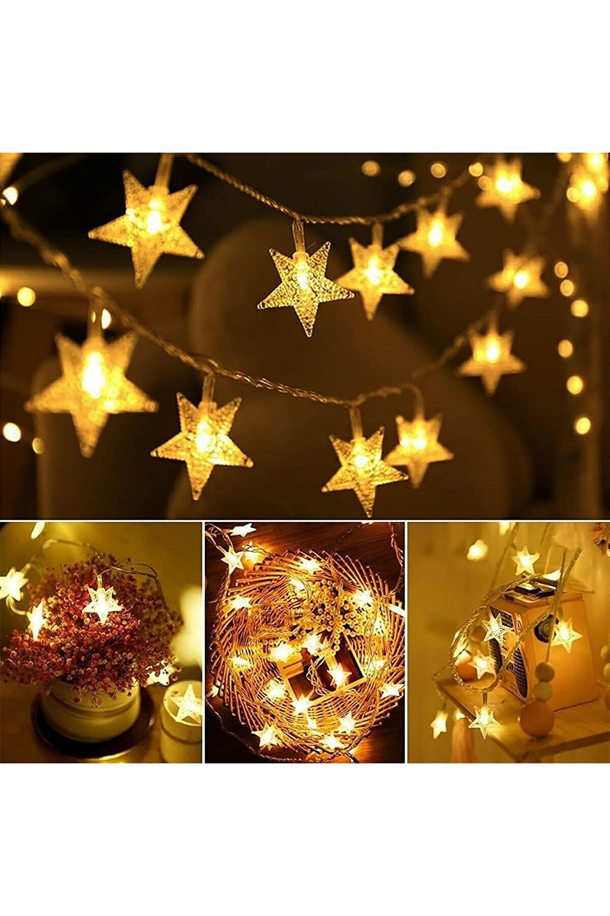 Go İthalat 20 Adet Mi̇ni̇ Yıldız Led 5 Metre G&uuml;nışığı Rengi̇ Dekorati̇f Led (5263)