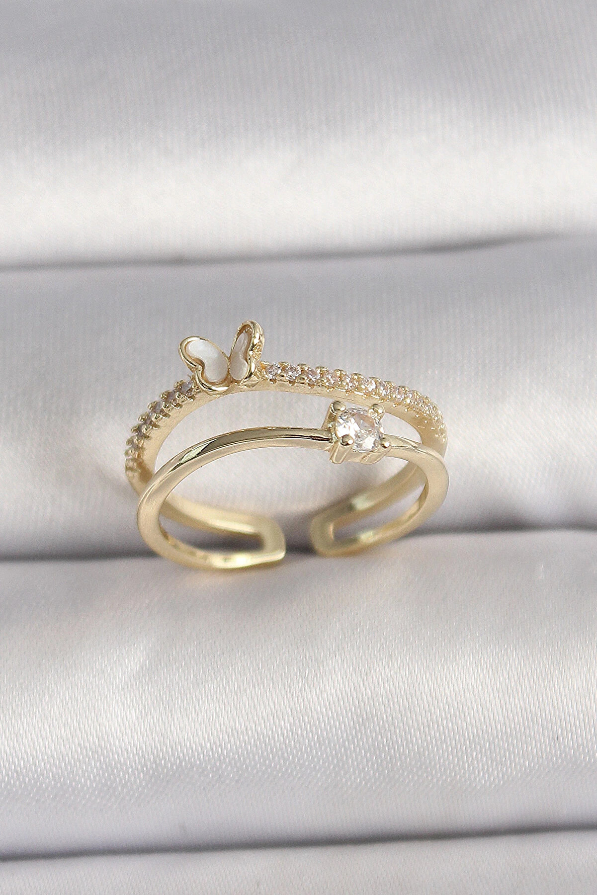 Ronanna Pi̇ri̇n&ccedil; Gold Renk Zi̇rkon Taş Detaylı Kelebek Fi̇g&uuml;r Ayarlanabi̇li̇r Y&uuml;z&uuml;k