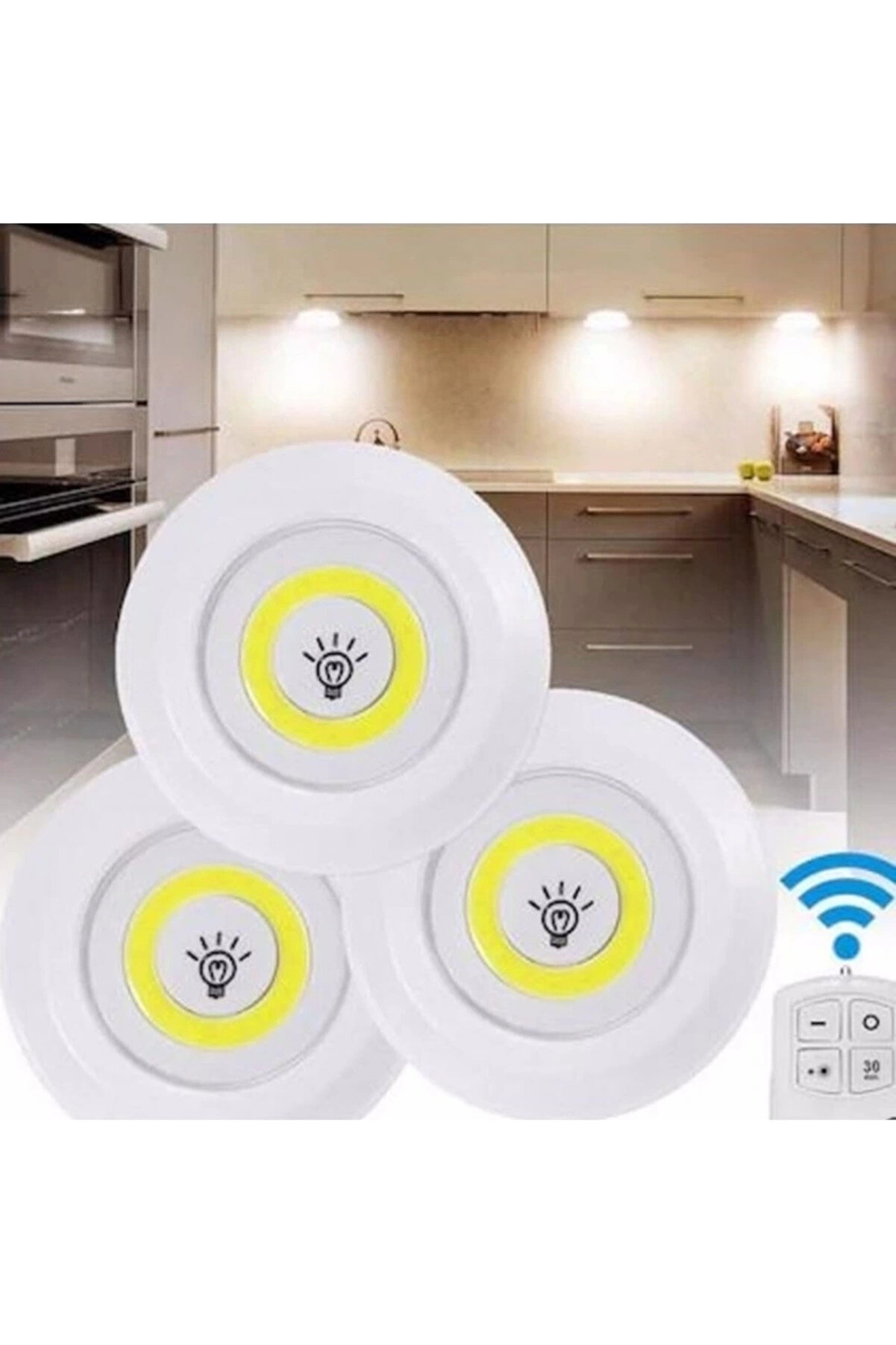 gizmurstore Uzaktan Kumandalı 3 Lü Spot Led Lamba Kablosuz Pilli Işıldak