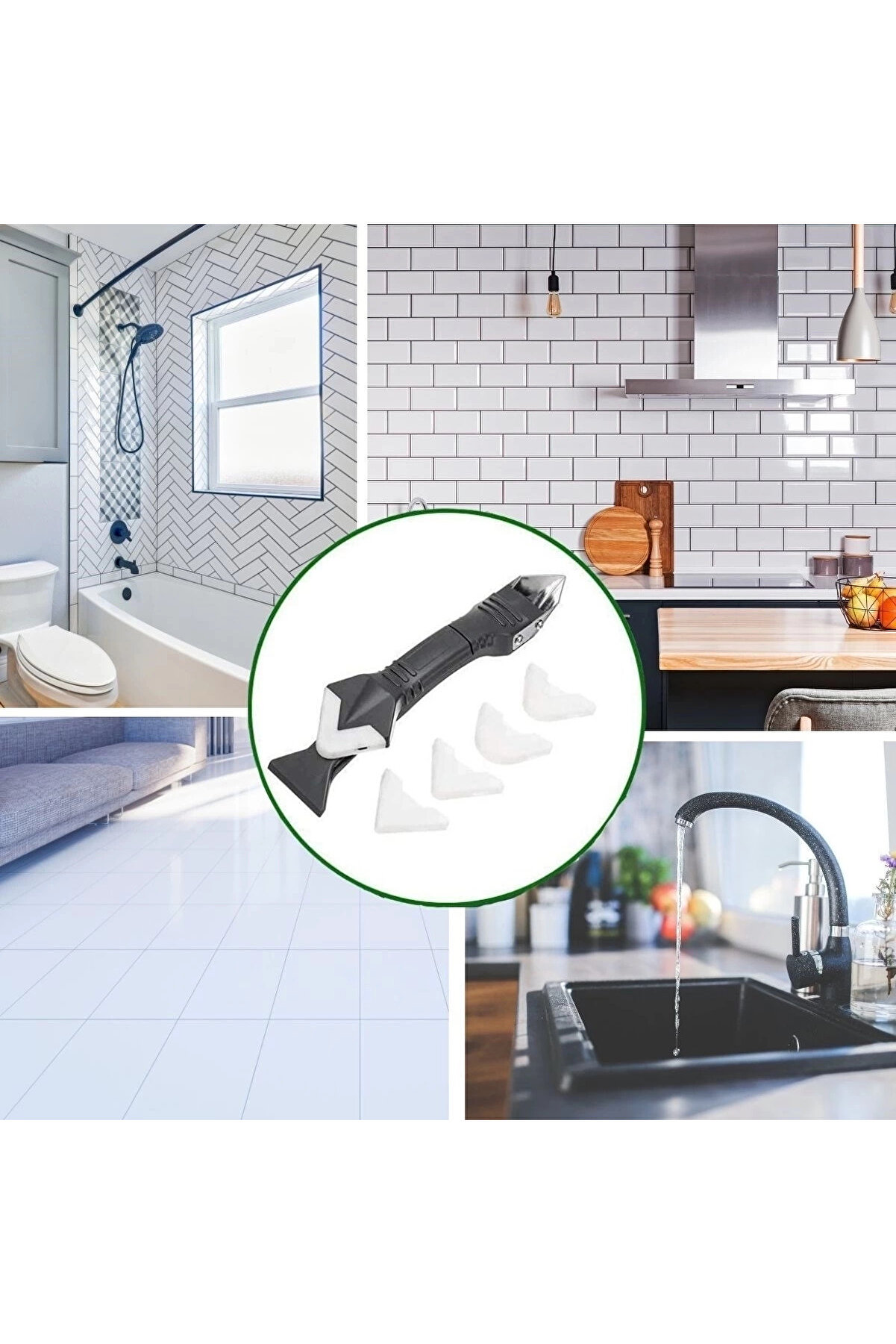 Fayans Derz Si̇li̇kon Kazıyıcı Sıyırıcı Ve Uygulayıcı Aparat 3 Ü 1 Arada