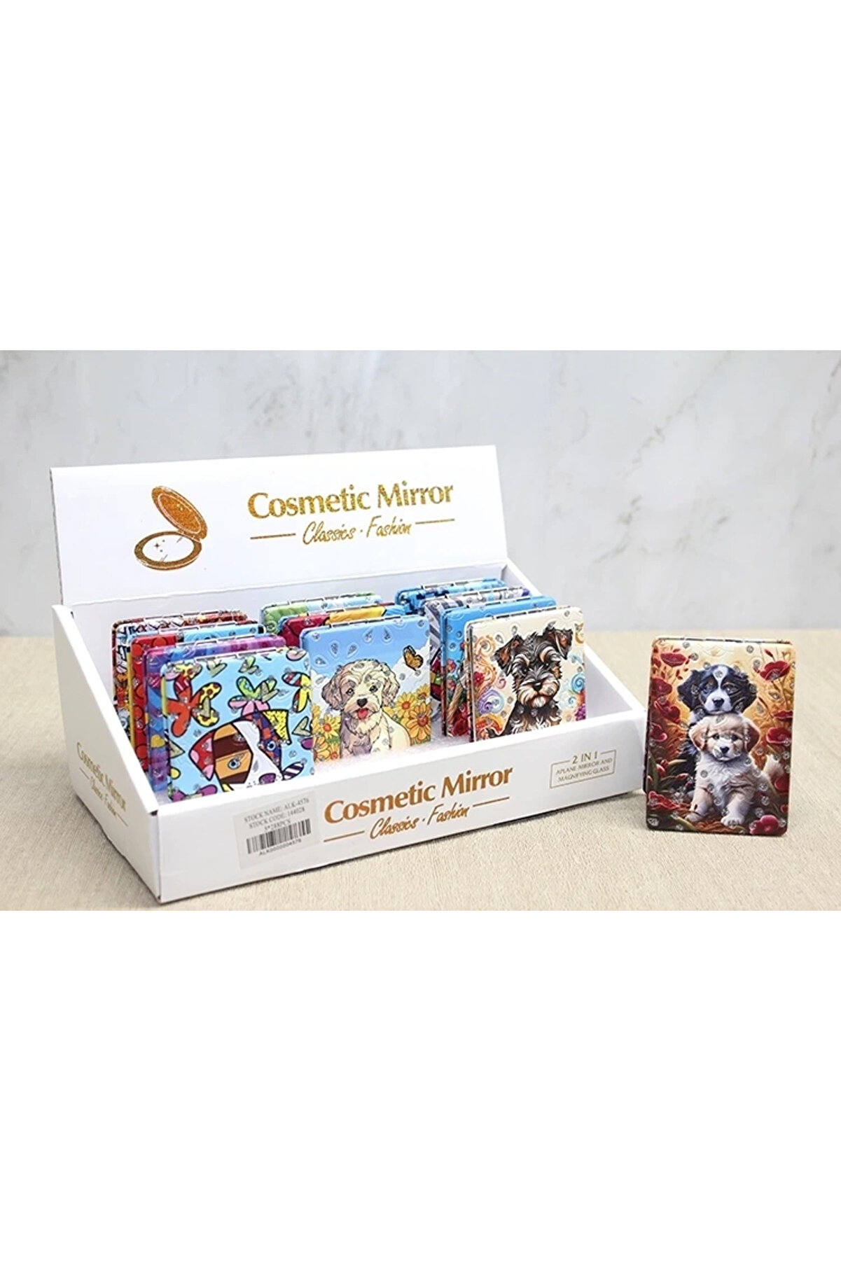 gizmurstore Sevimli Köpek Tasarımıyla Taş İşlemeli İnce El Aynası Dikdörtgen Alk4576