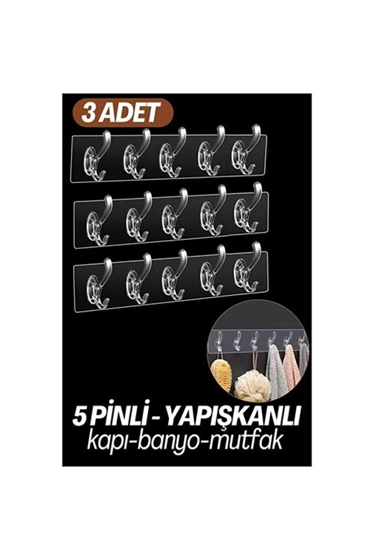 Toptan Bulurum 5 Pinli 3 lü set Yapışkanlı Askı Xenoty Design