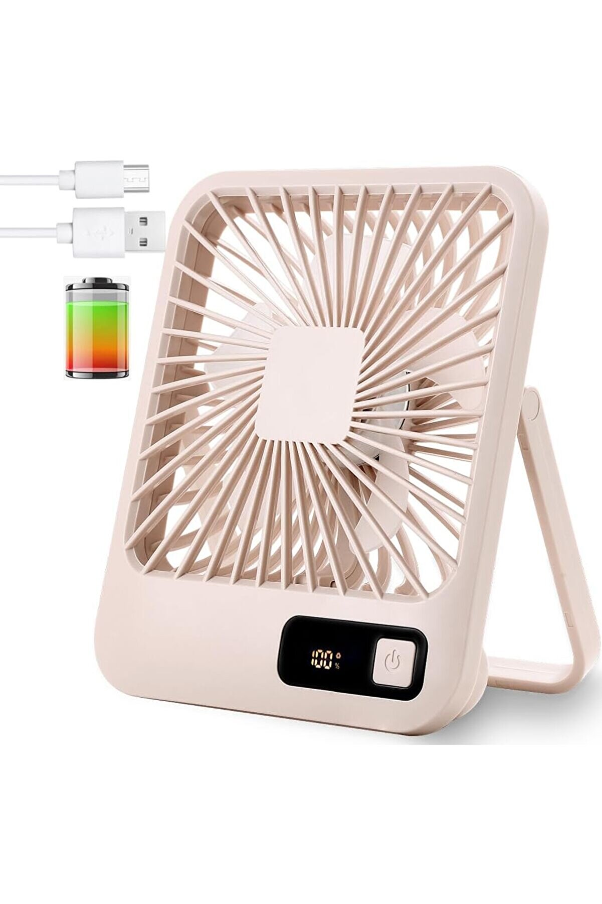 STOREMAX Küçük Masa, Taşınabilir USB Şarj Edilebilir Fan, 2000 mAh Pil ve LCD Ekranlı Eğimli Katlanır Kişisel