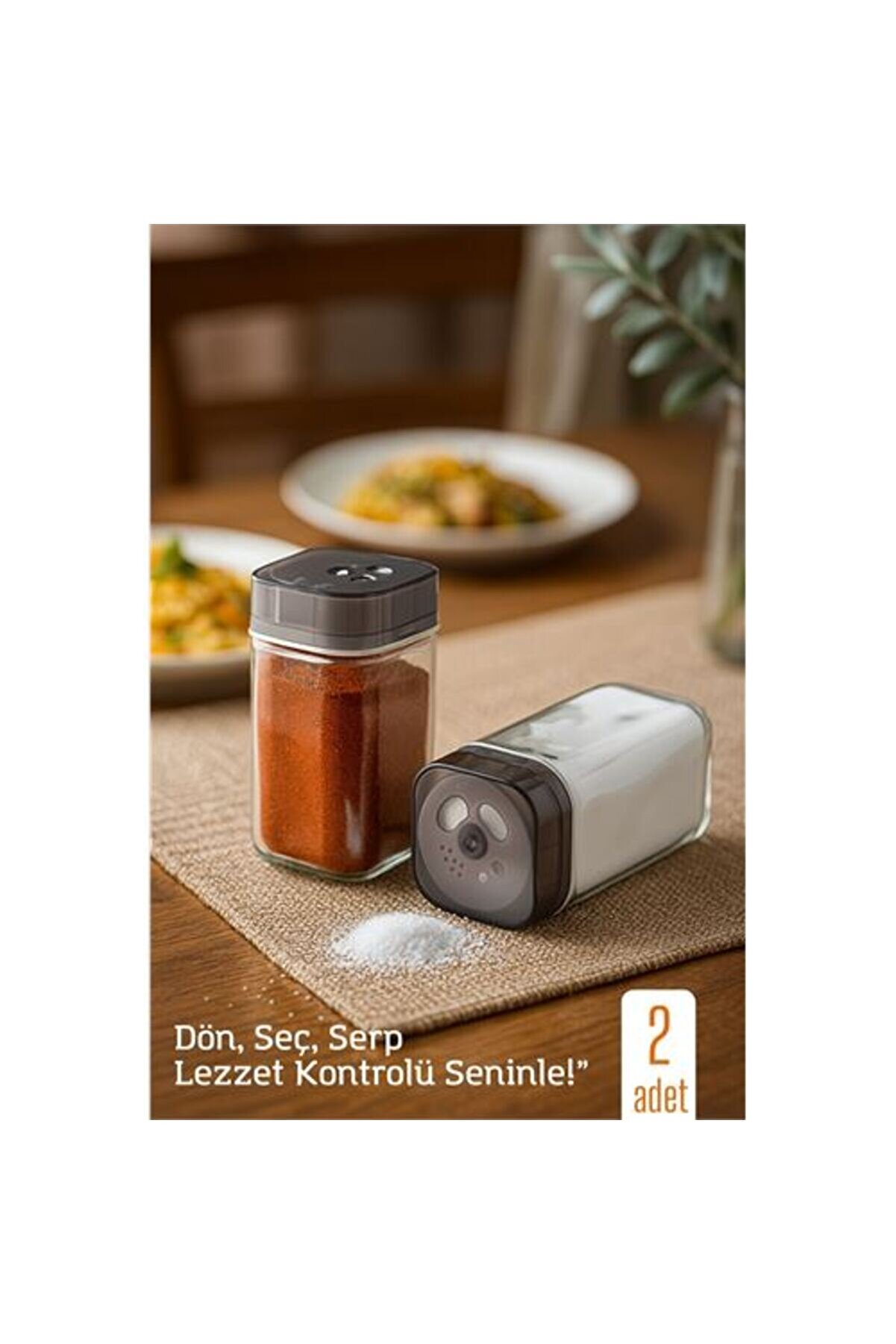 Toptan Bulurum Cam Tuzluk Baharatlık – 360° Döner Kapaklı | 3 Delik Tipiyle Ayarlanabilir Akış 2 ADET