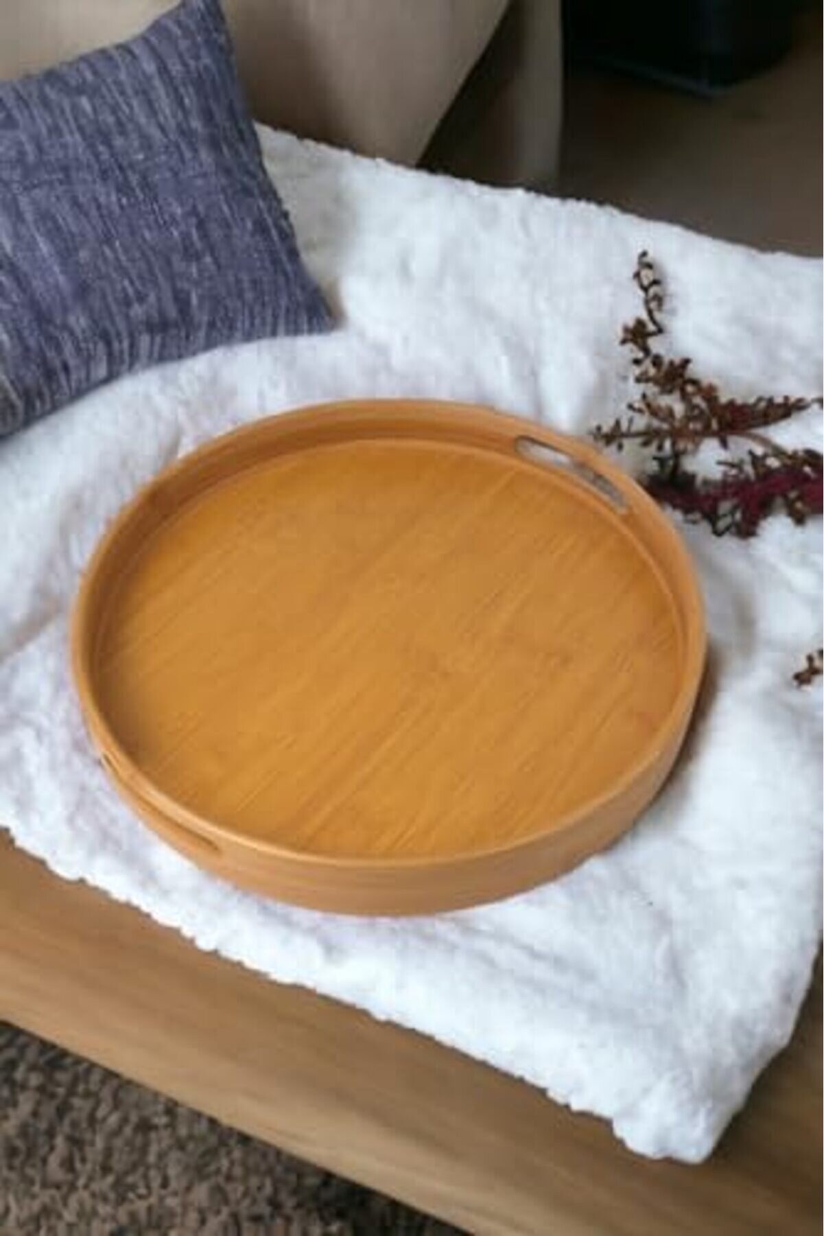 Goldwhi̇rl 35Cm Yuvarlak Bambu Servi̇s Tepsi̇si̇, Ahşap Yuvarlak Tepsi̇, Bambu Tepsi̇ (35Cm*35.Cm*6Cm) Tre