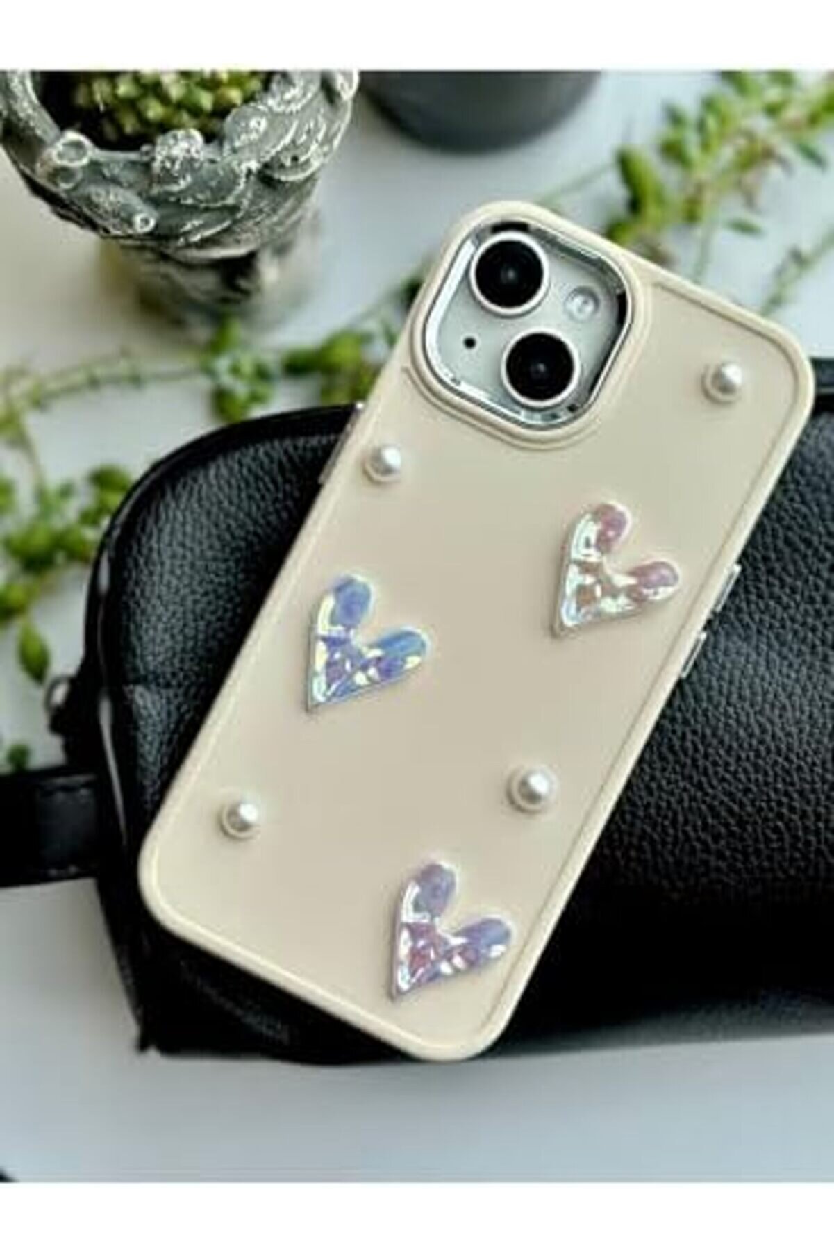 Lvnshop Aksesuar 14 - 15 Uyumlu Taş Kalp Tasarımlı Oyuncaklı Si̇li̇kon Kılıf - Kremtaşkalp 224120