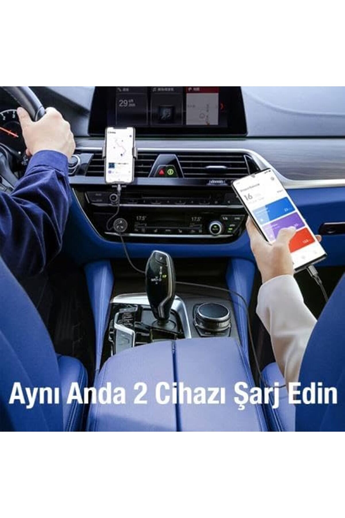 Polysi̇ght 60W Turbo Araç Şarjı 2 Type-C Gi̇ri̇şli̇ Şarj Akım Korumalı Araç Çakmaklık Şarjı 12V-24V Araç