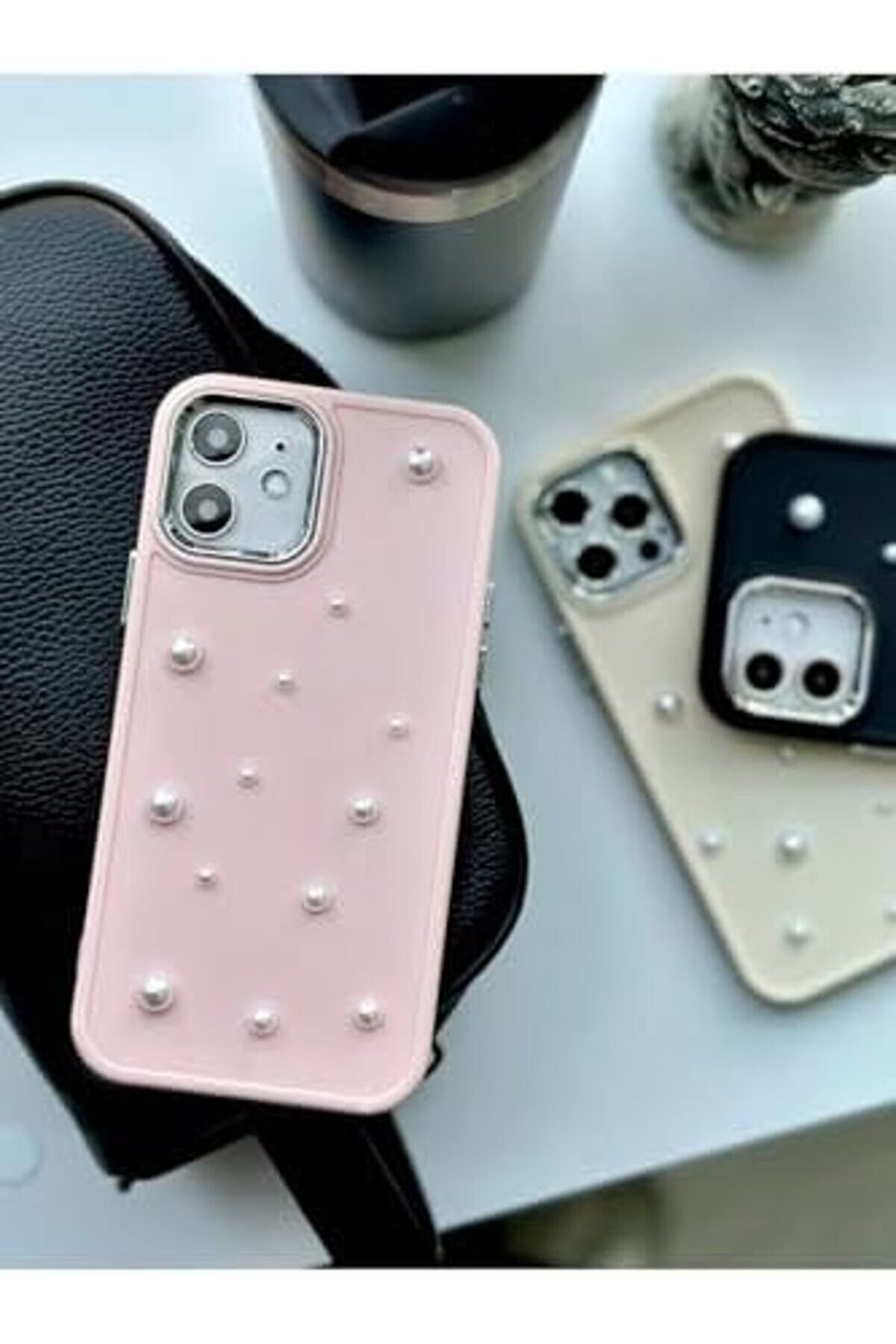 Goldflare Aksesuar 12 Ve 12 Pro Uyumlu Pearl Tasarım Oyuncaklı Esnek Si̇li̇kon Kılıf - Pembepearl Tren